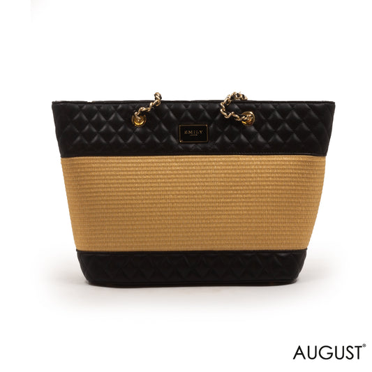 FOX LEATHER ,STROW, CHAIN METALIC DETAILS TOTE-LARGE