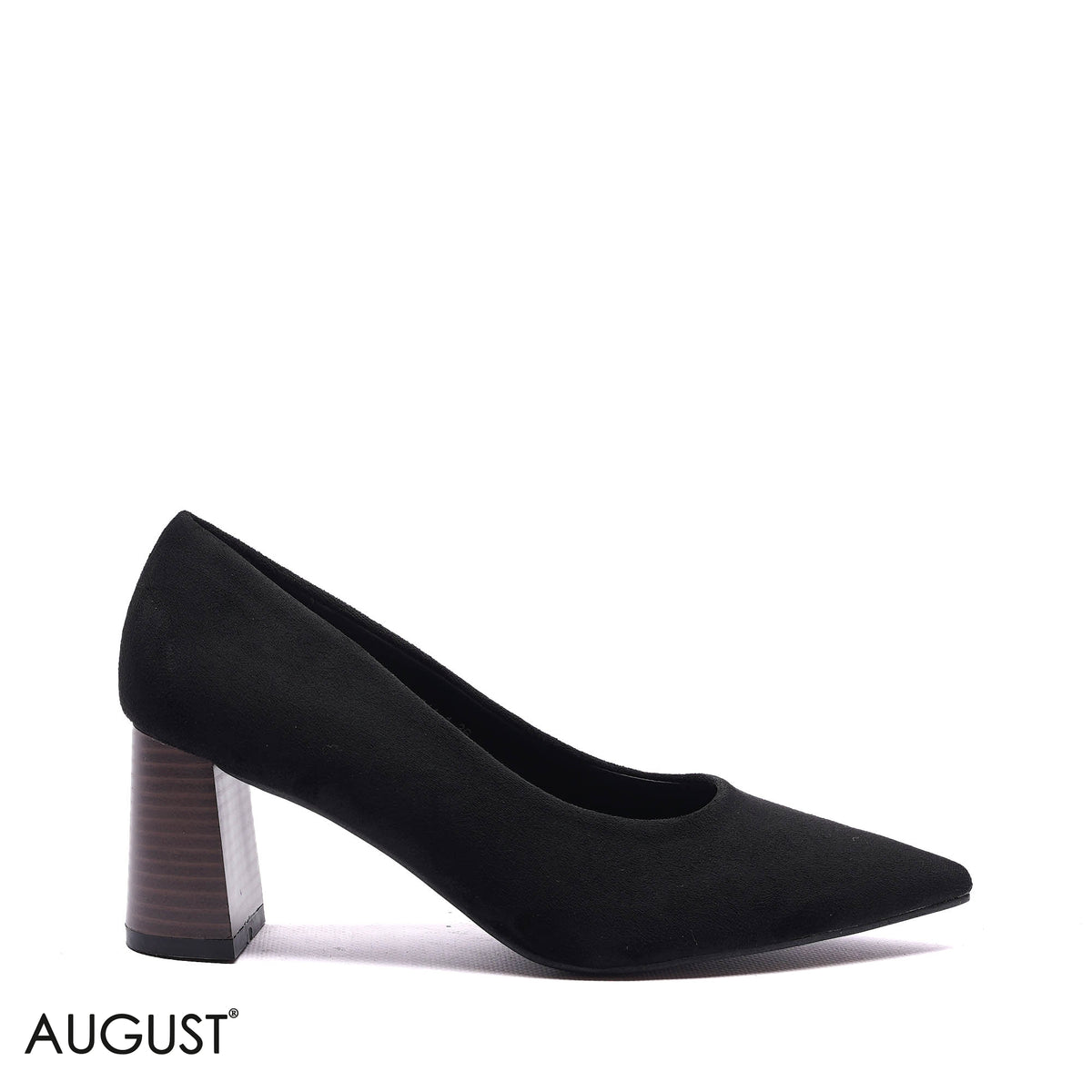 POINTED BLOCK HEEL SUEDE PUMPS