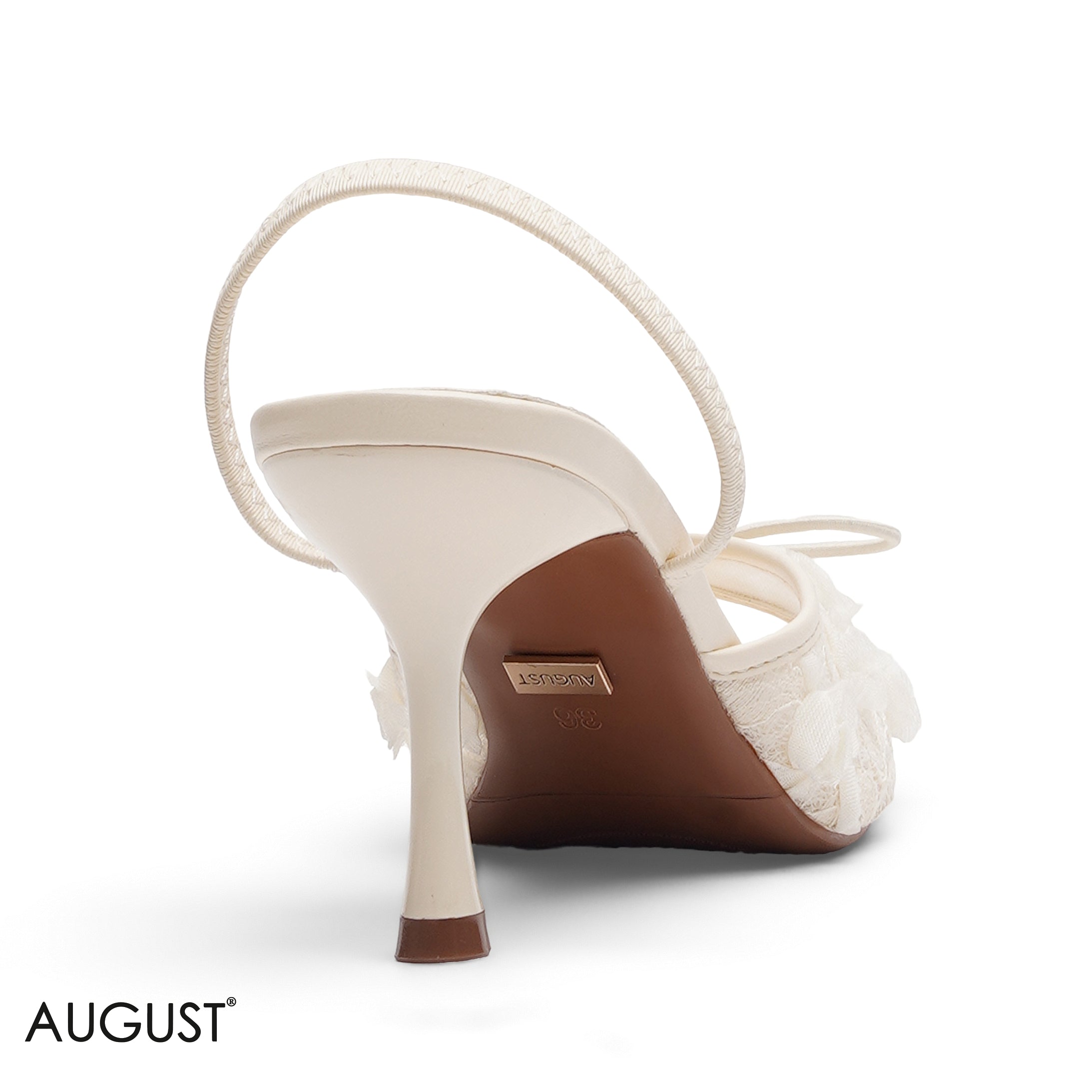 OFF-WHITE 3D FLORAL LACE BOW SLINGBACK BAG HEELS