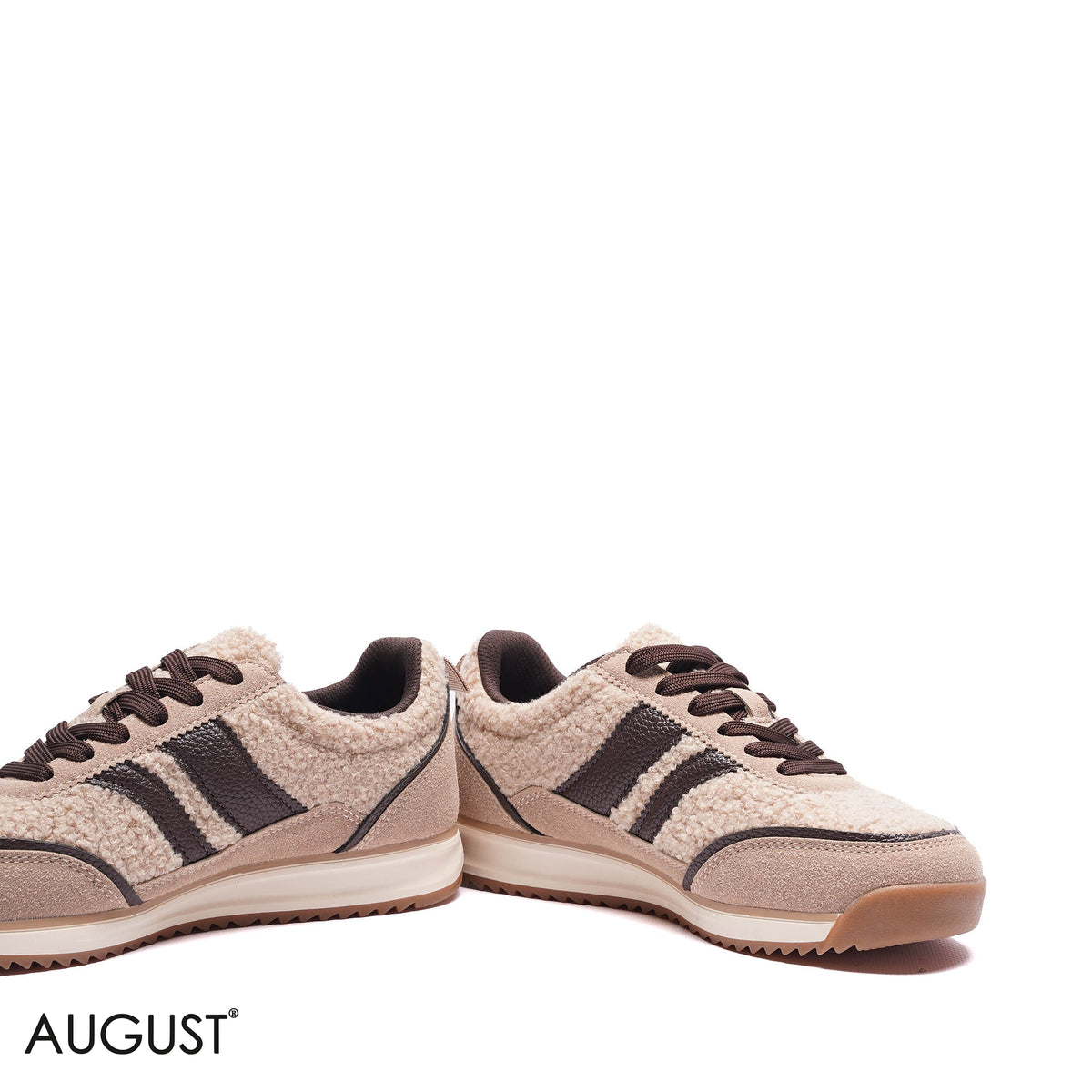 FAUX FUR STRIPED LOW-TOP SNEAKERS
