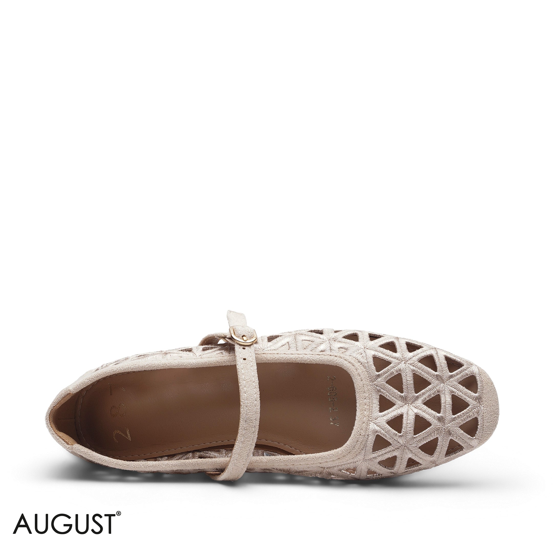 BEIGE SUEDE CUT-OUT GOLD MARY JANE