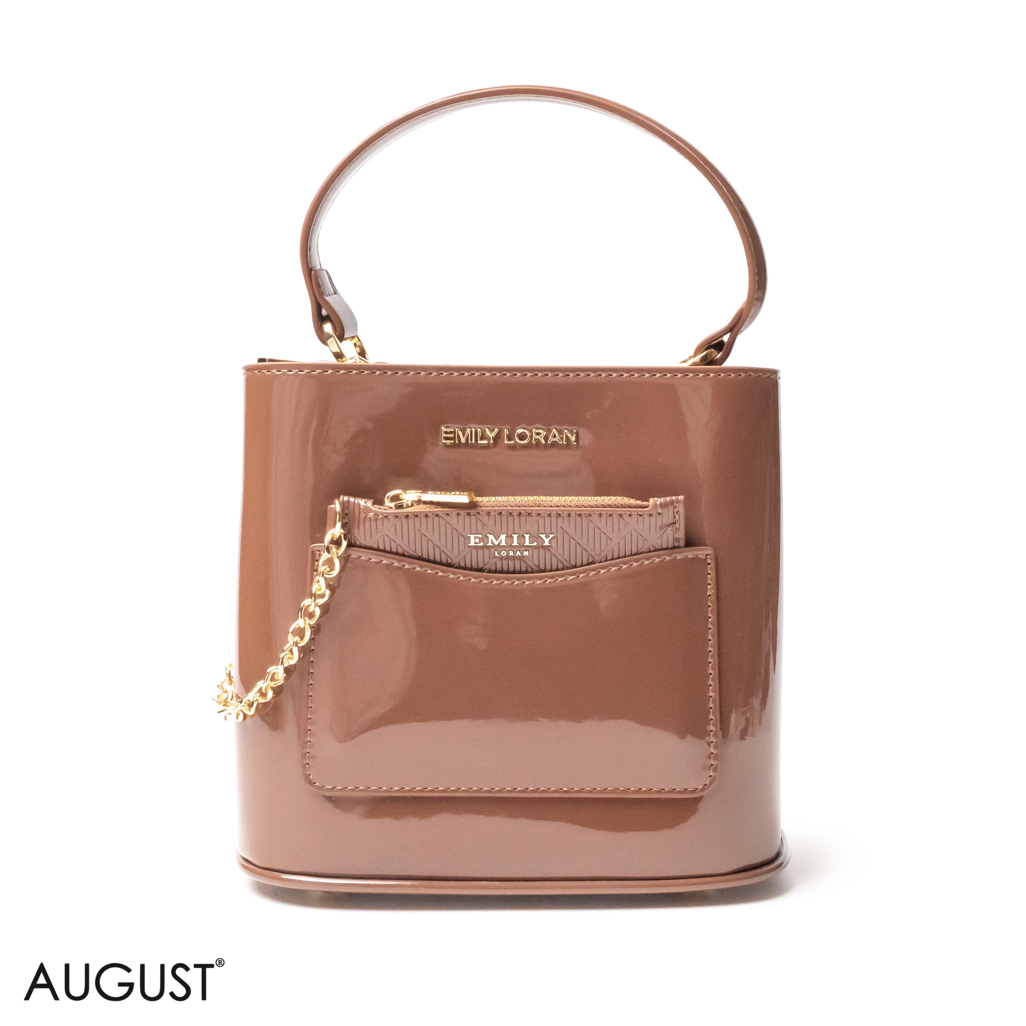 GLOSSY LEATHER HANDBAG WITH METAL CHAIN,MINI WALLET -SMALL