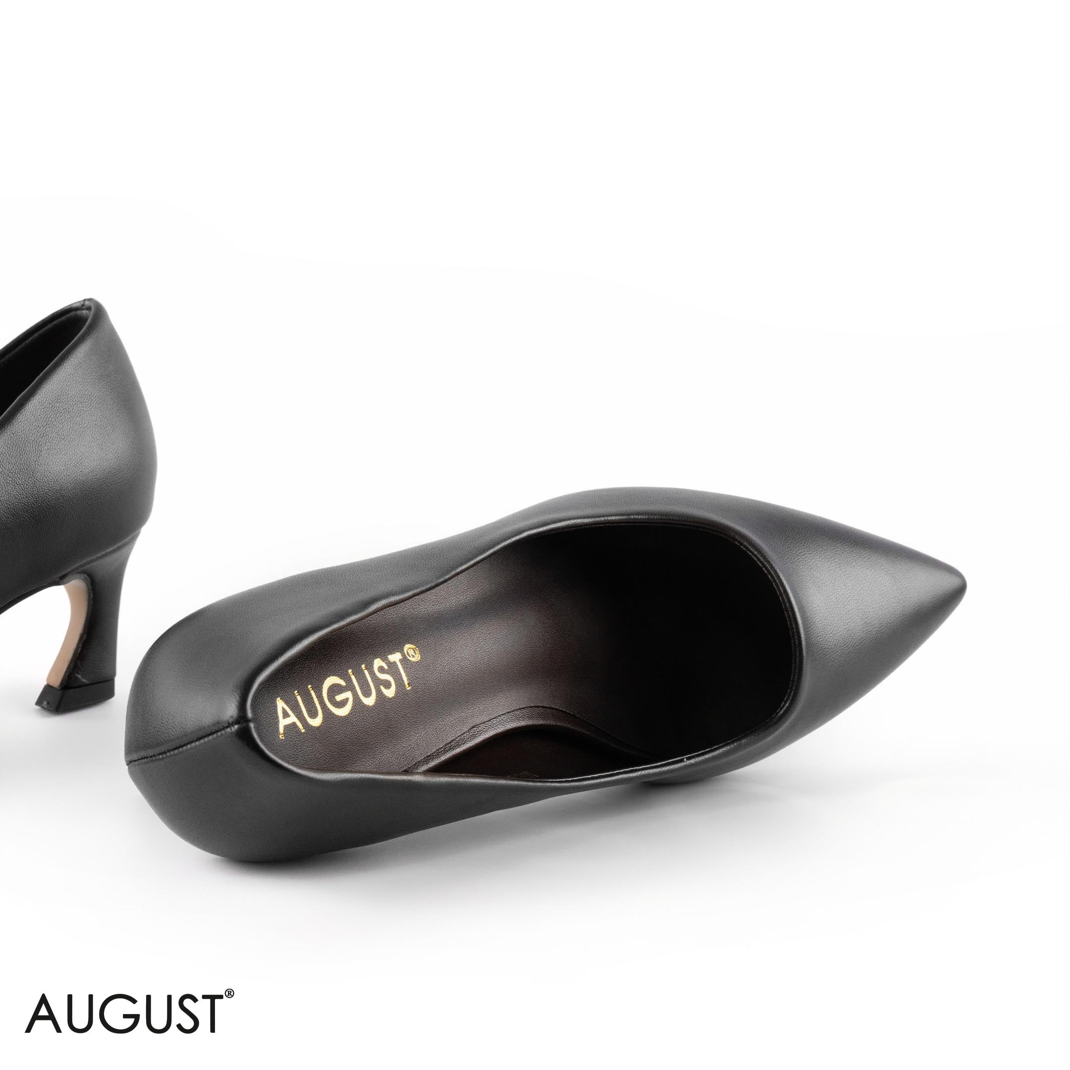 BLACK SMOOTH LEATHER LOW-HEEL SHOES