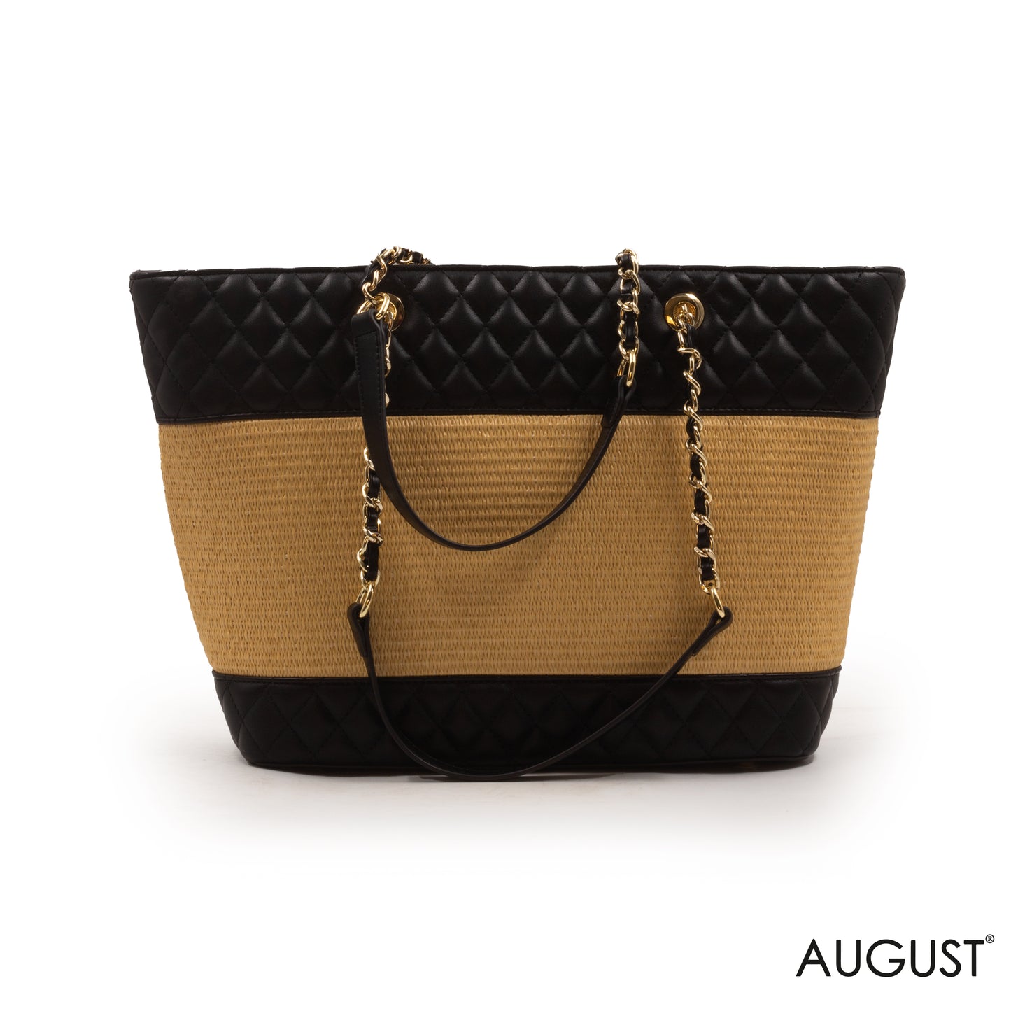 FOX LEATHER ,STROW, CHAIN METALIC DETAILS TOTE-LARGE