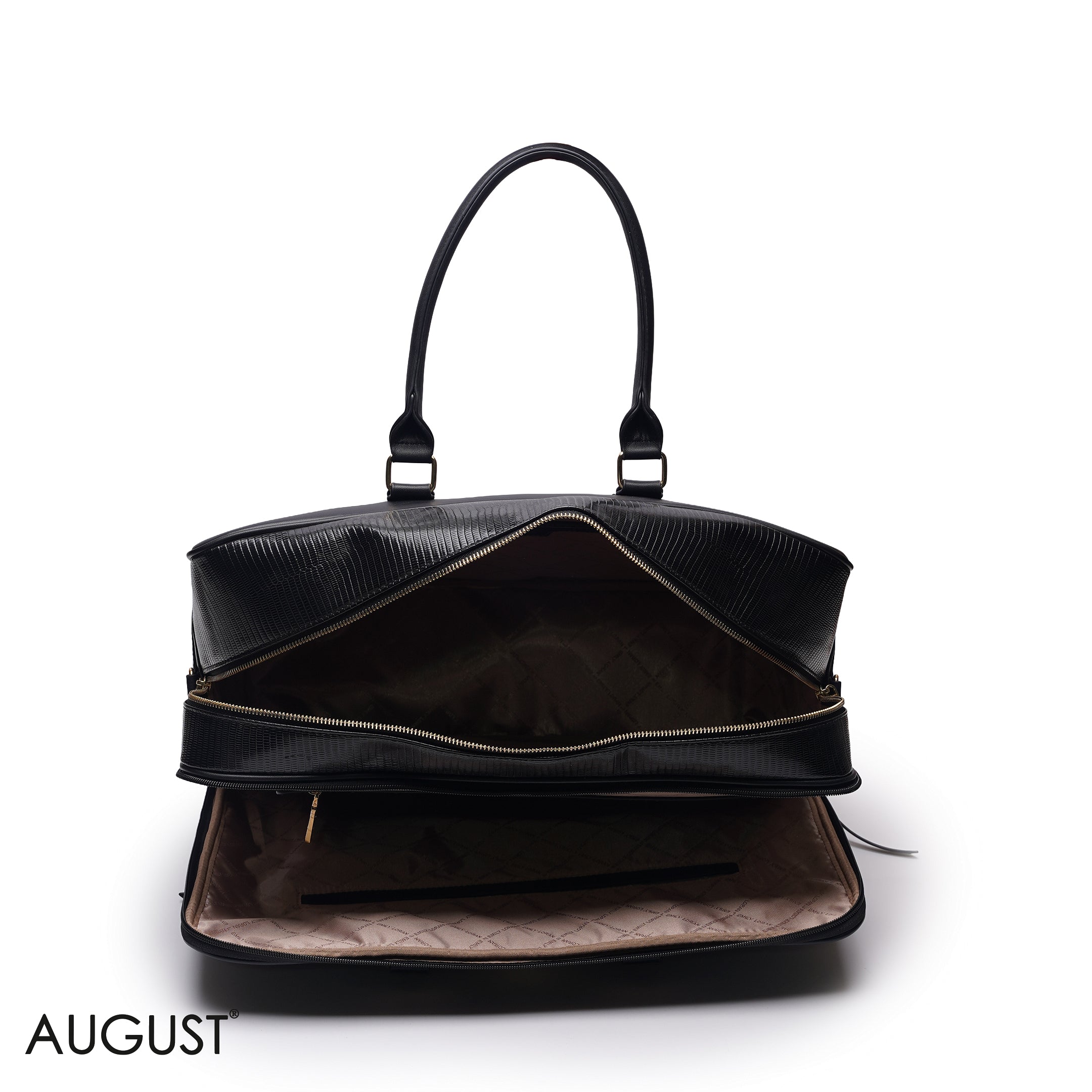 BLACK FAUX LEATHER CASUAL TRAVEL BAG - LARGE