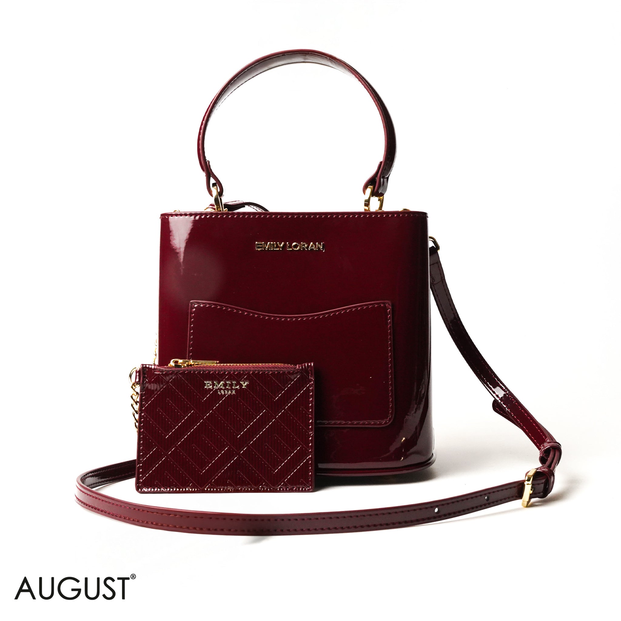 GLOSSY LEATHER HANDBAG WITH METAL CHAIN,MINI WALLET -SMALL