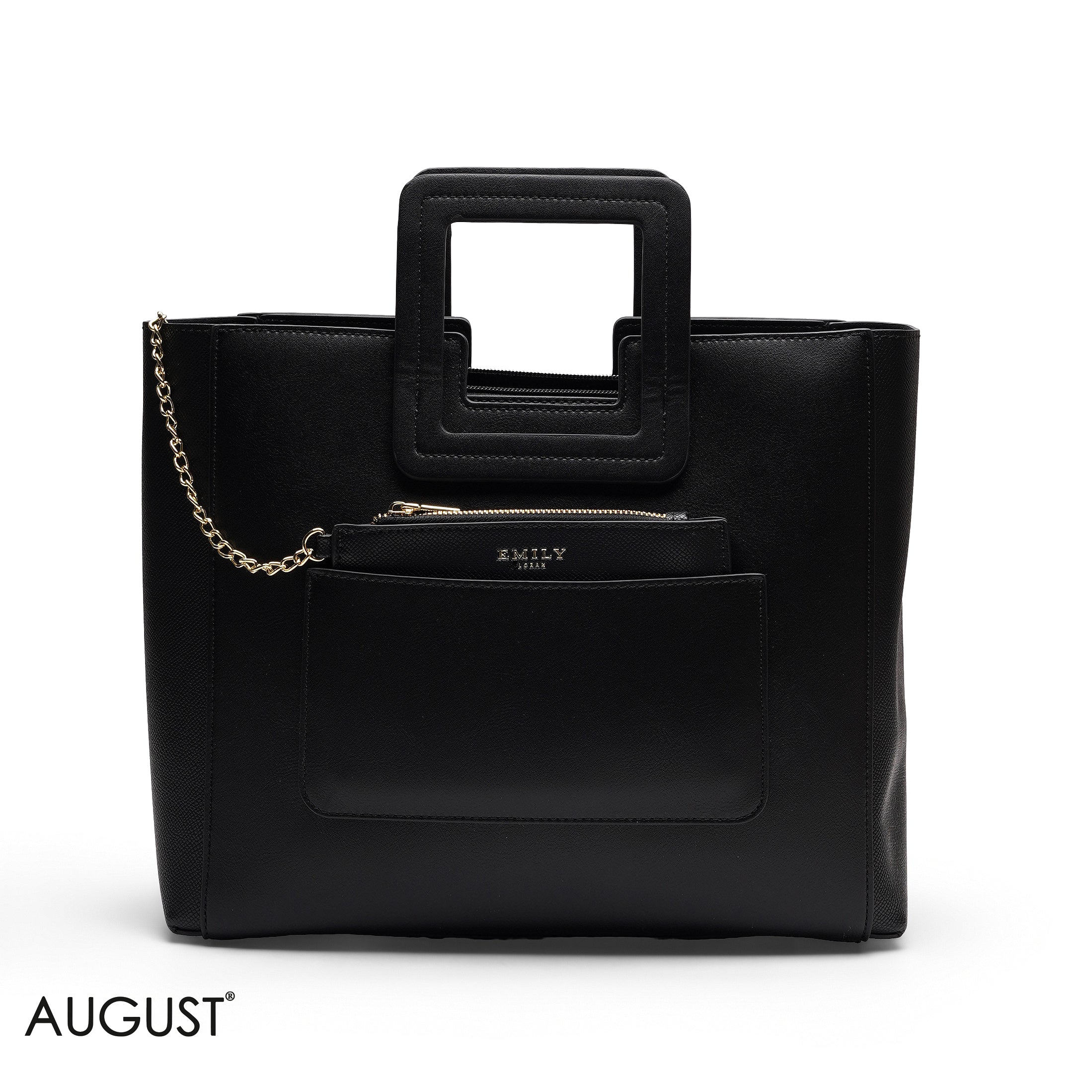 BLACK TEXTURED LEATHER TOTE WITH POUCH BAG
