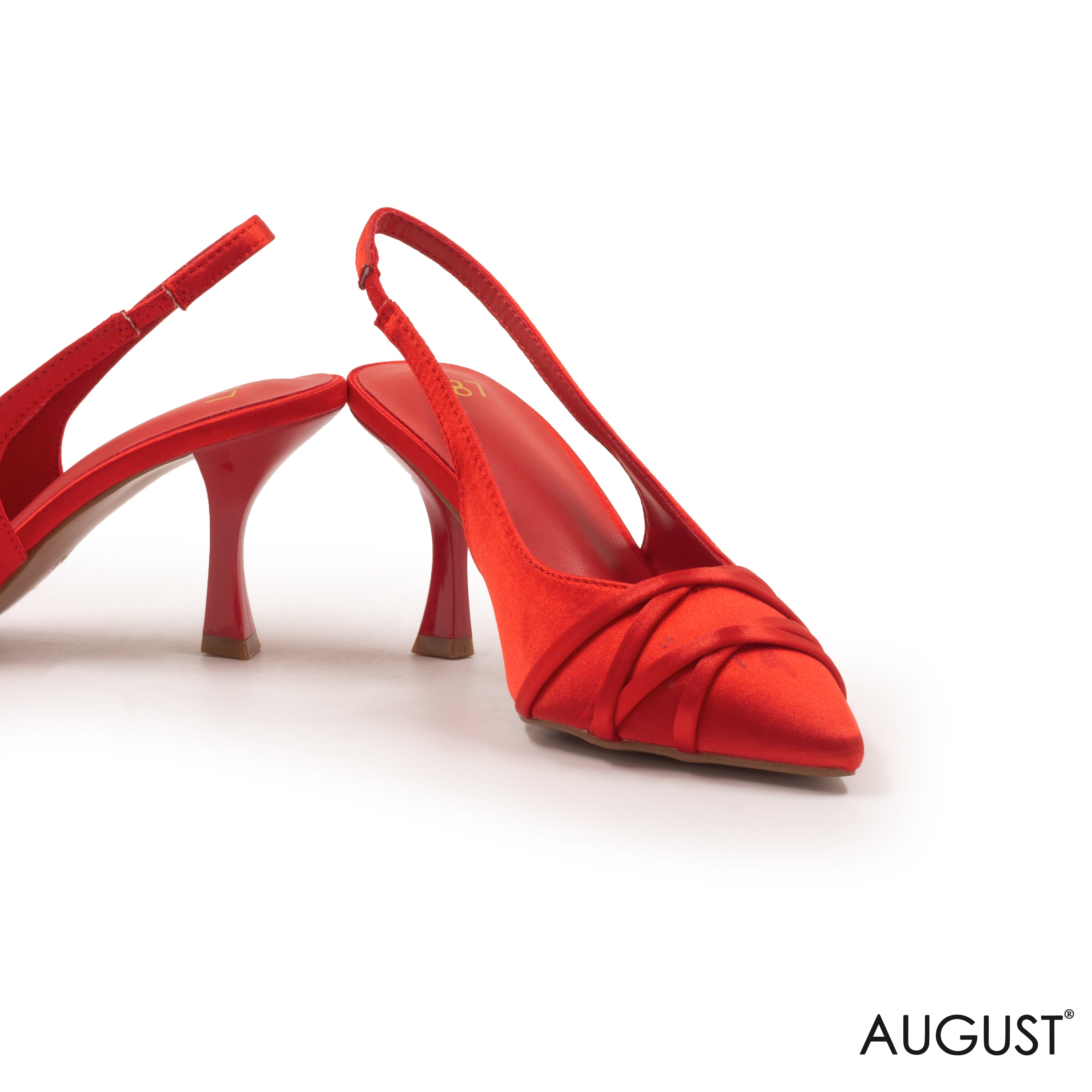 SPECIAL DESIGN RED SATIN SLINGBACK HEEL SHOES