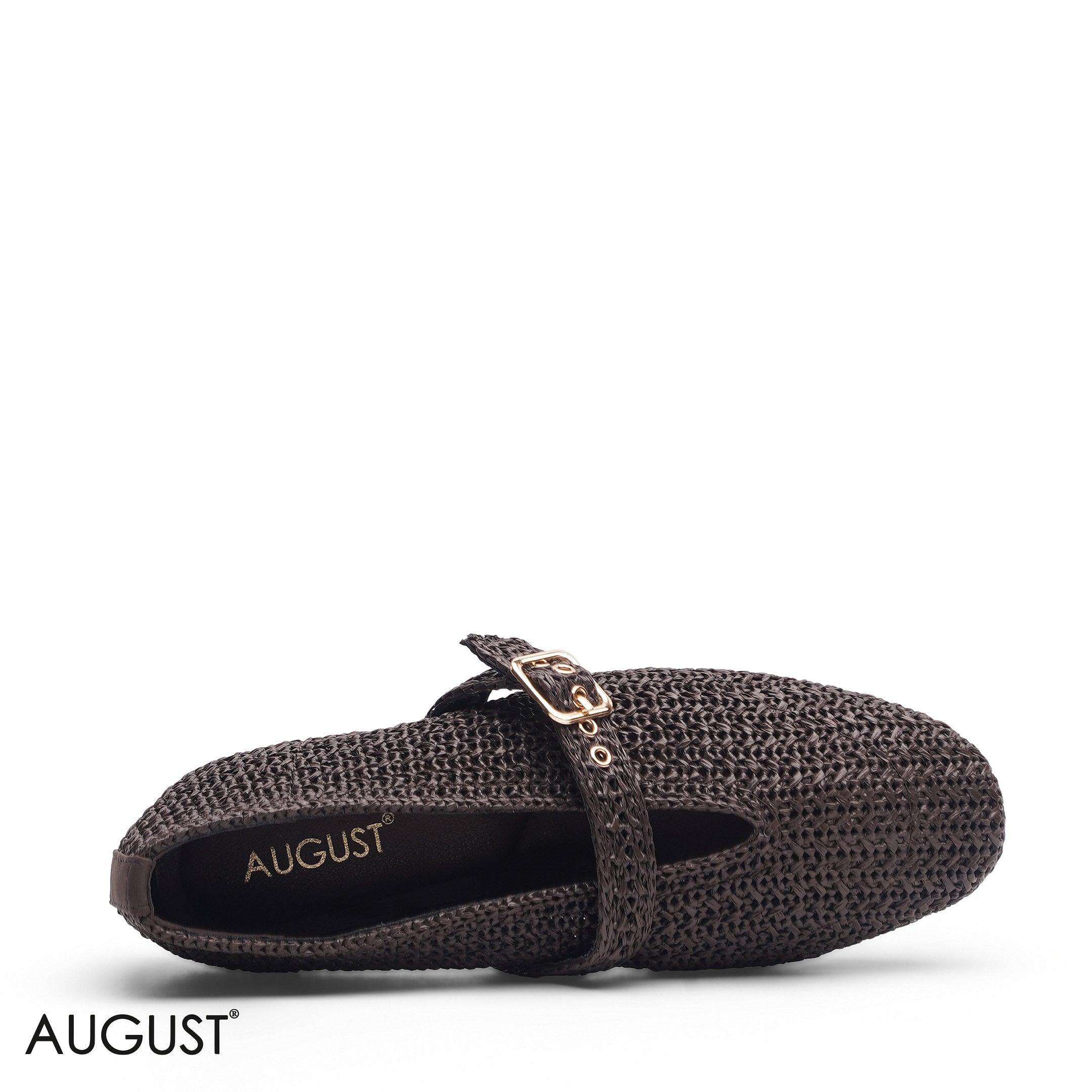 BROWN WOVEN MESH MARY JANE FLATS