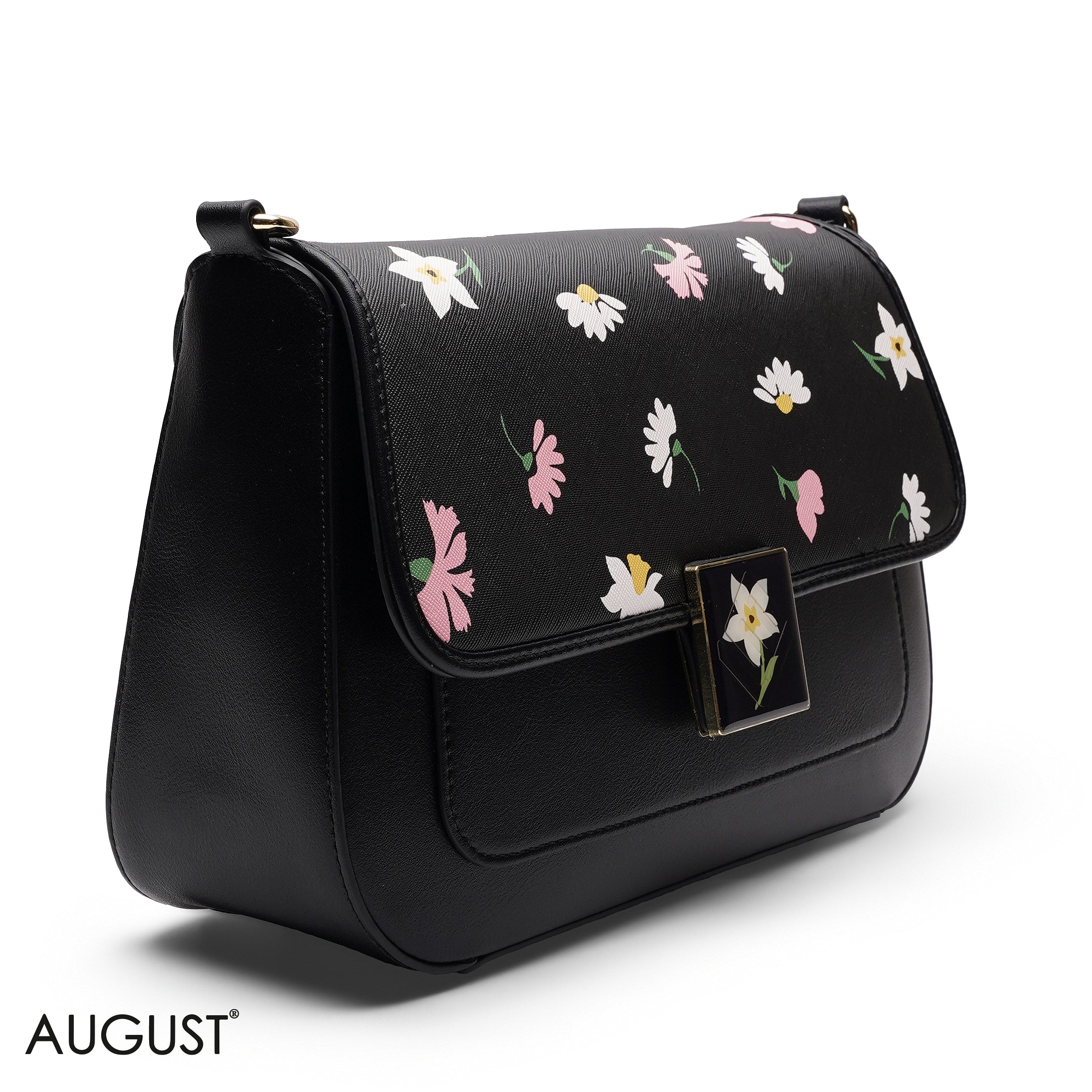 FLORAL PRINT FLAP CROSSBODY BAG