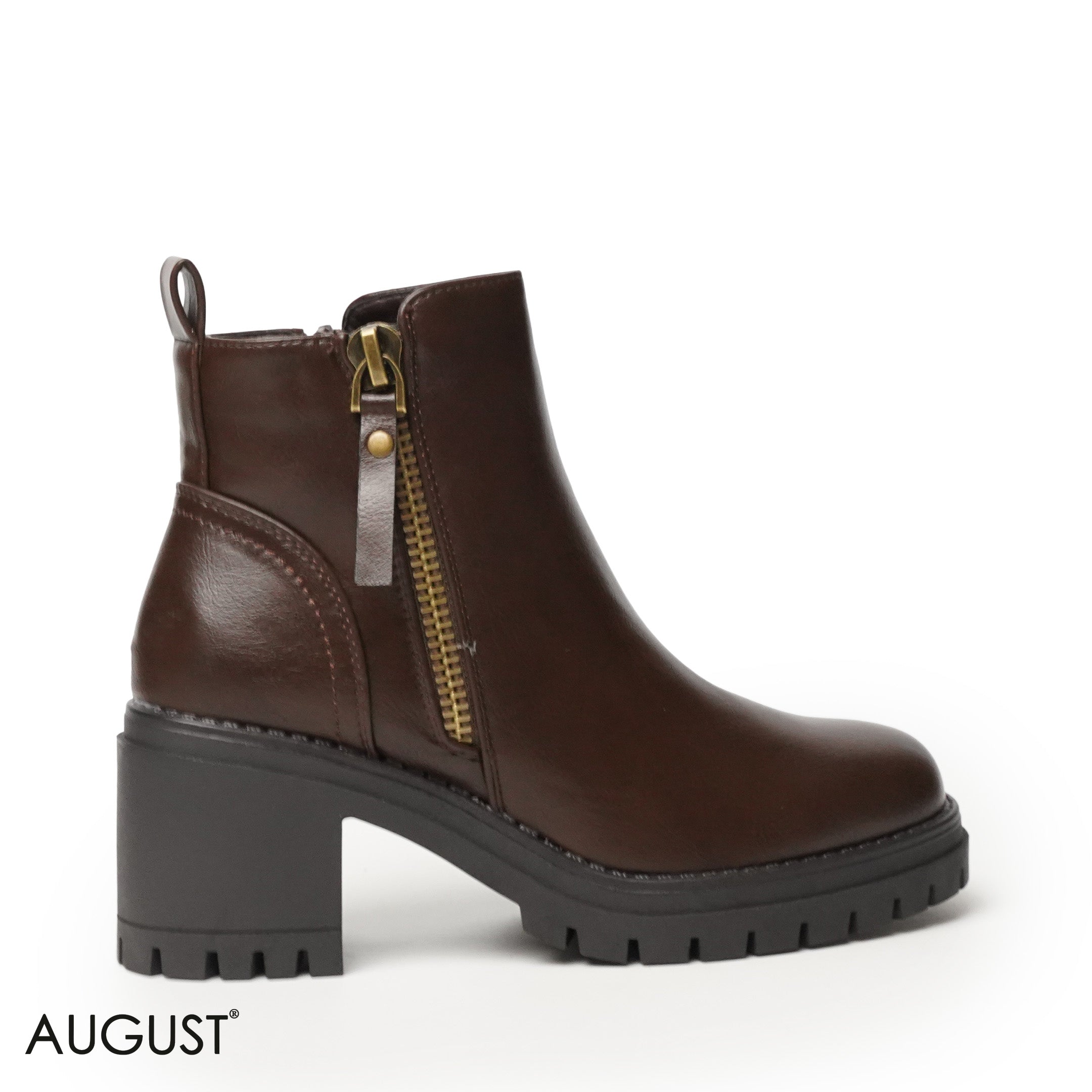 BROWN LEATHER HEELED BOOTS WITH ZIPPER