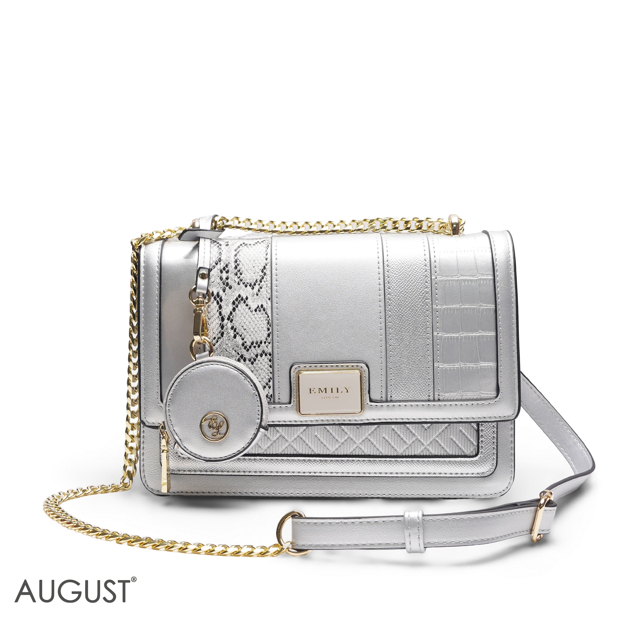 EMILY MULTI-TEXTURE METALLIC SILVER CROSSBODY BAG - MED