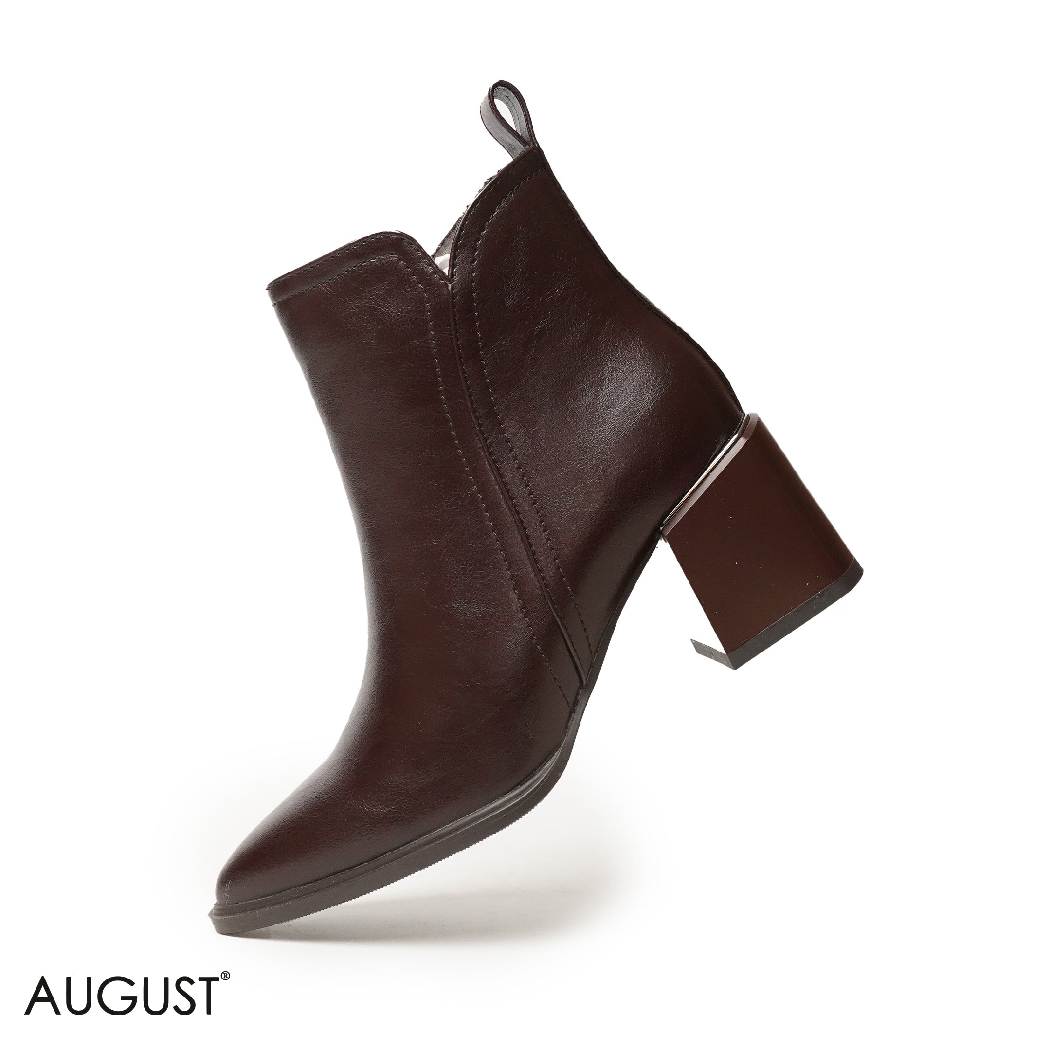 BROWN LEATHER HEELED BOOTS WITH SIDE ZIPPER