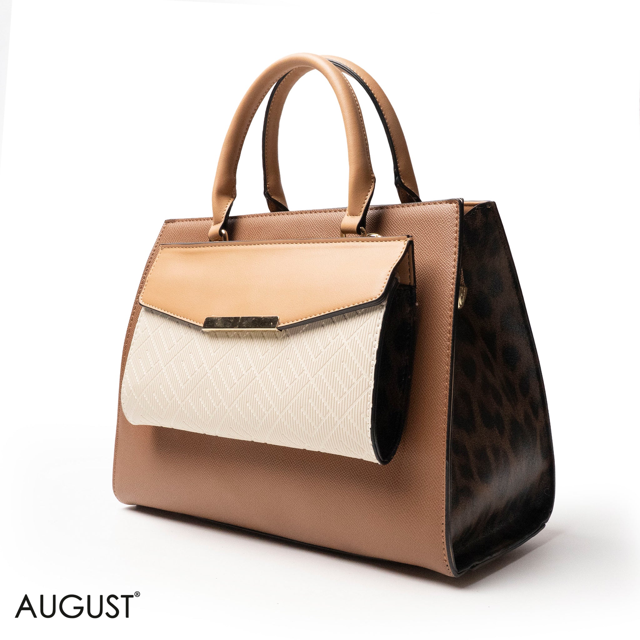 MIXED-COLOR LEATHER HANDBAG WITH WALLET - LARGE