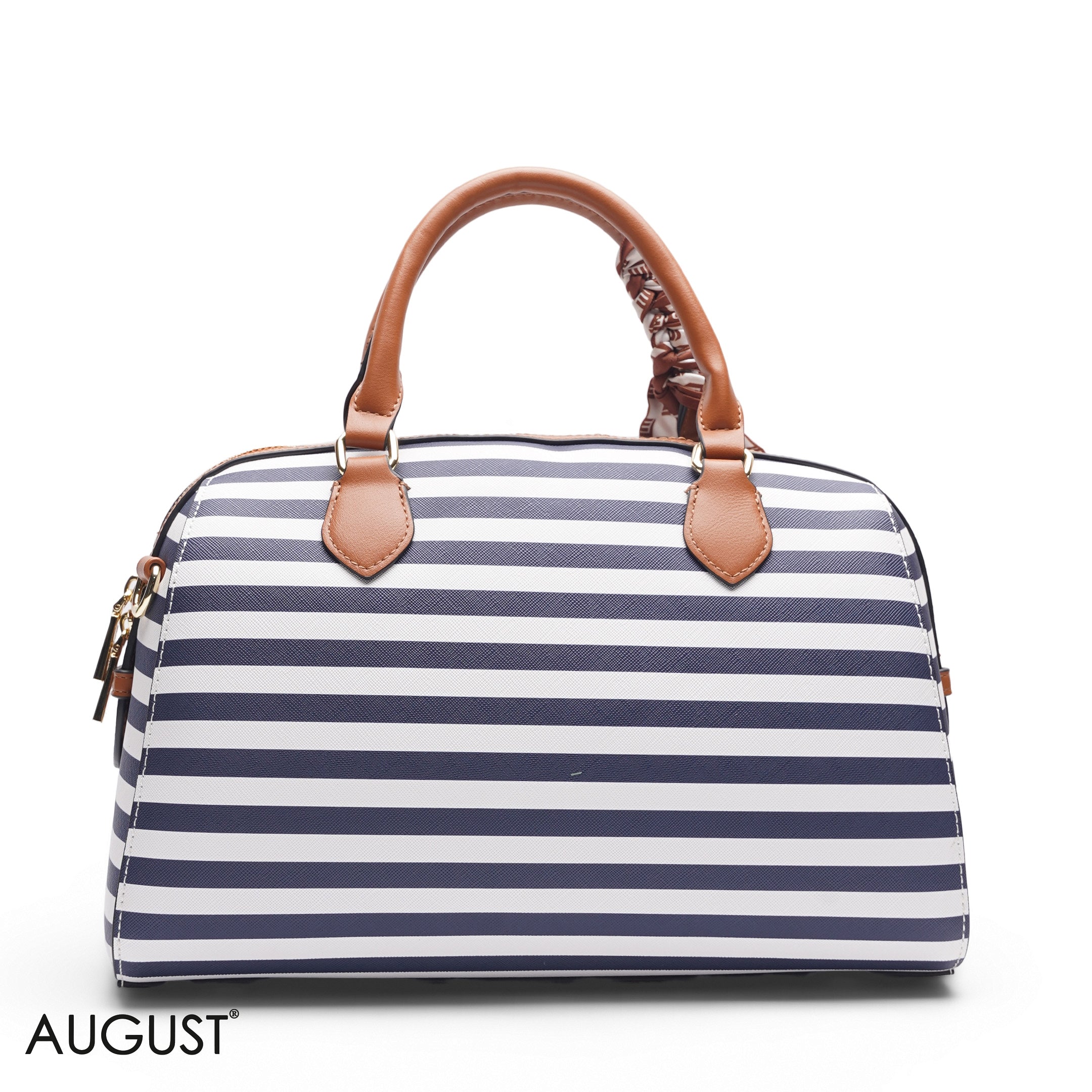 STRIPED BLACK & WHITE BAG WITH FRONT POUCH & SCARF - LARGE