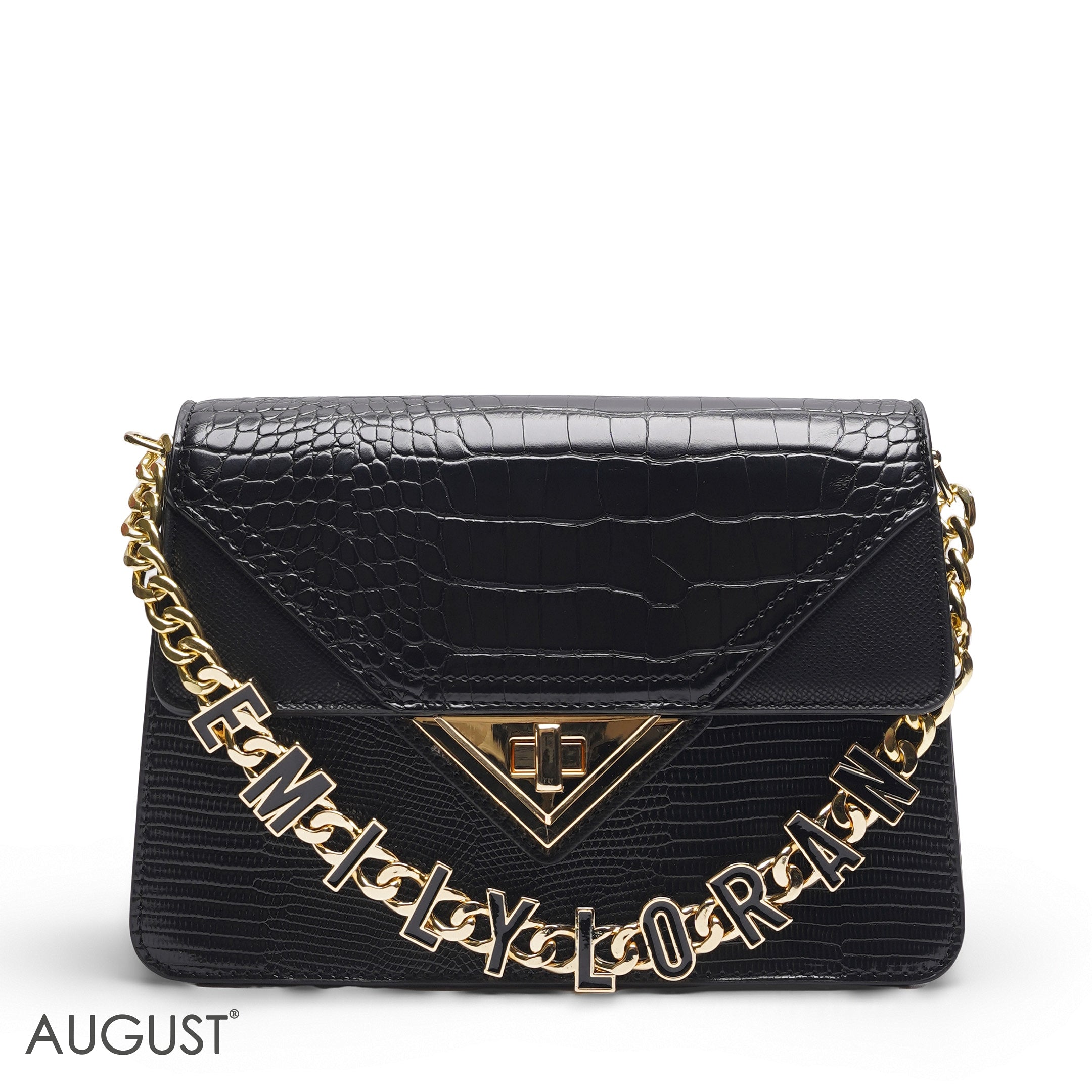 EMILY LORAN SOLID BLACK CROCODILE ENVELOPE BAG - MED