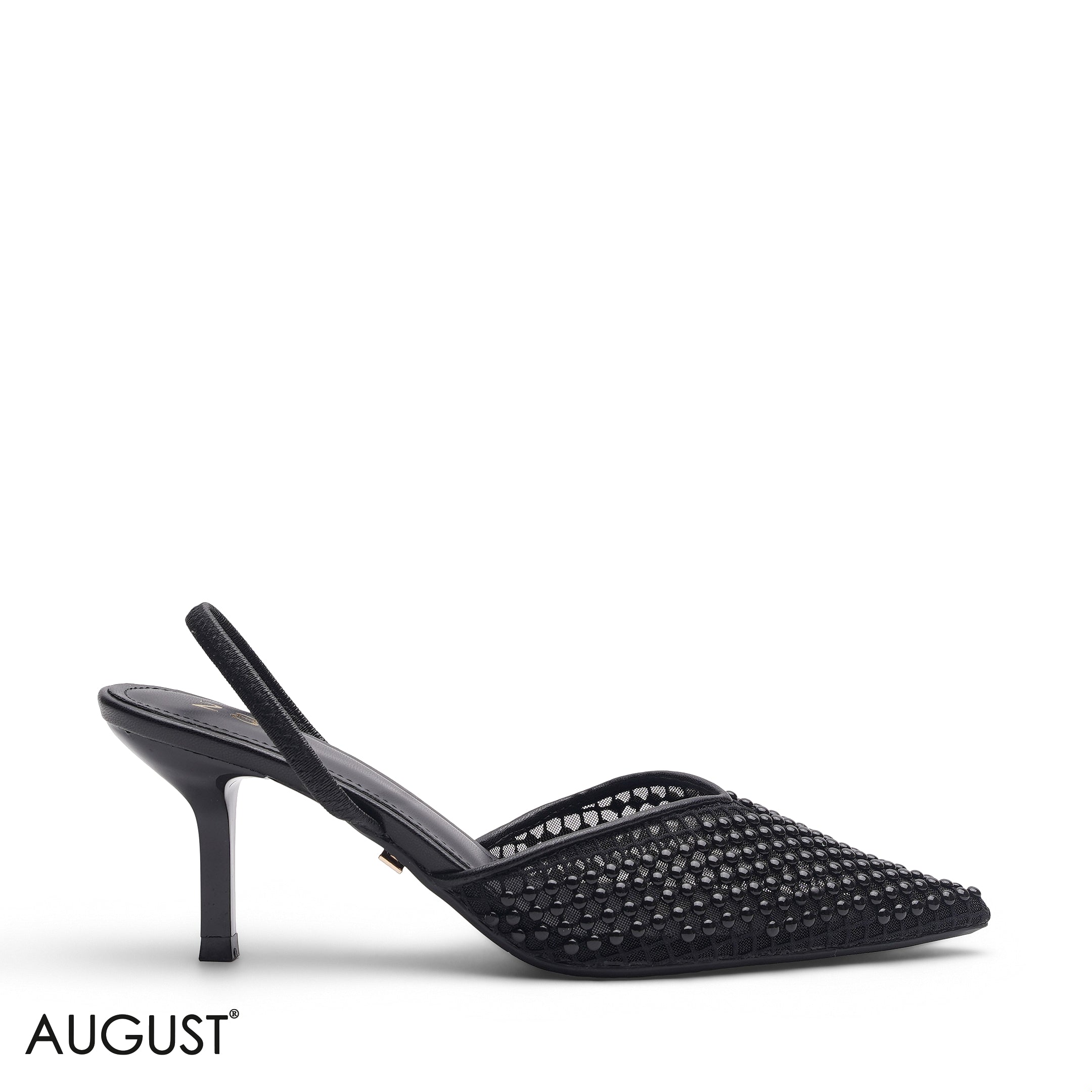 BLACK MESH SLINGBACK HEELS