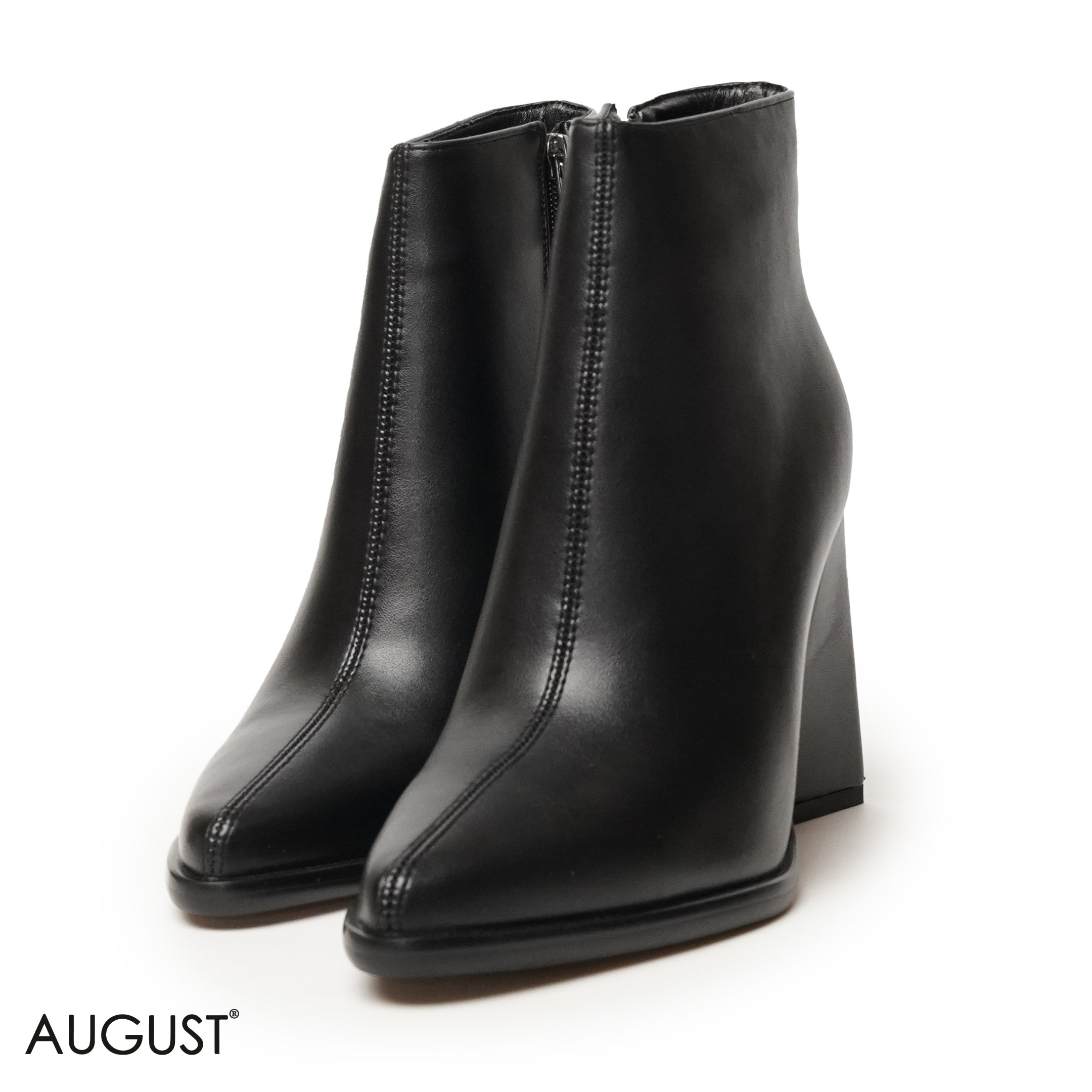 BLACK LEATHER HEELED BOOTS WITH SIDE ZIPPER
