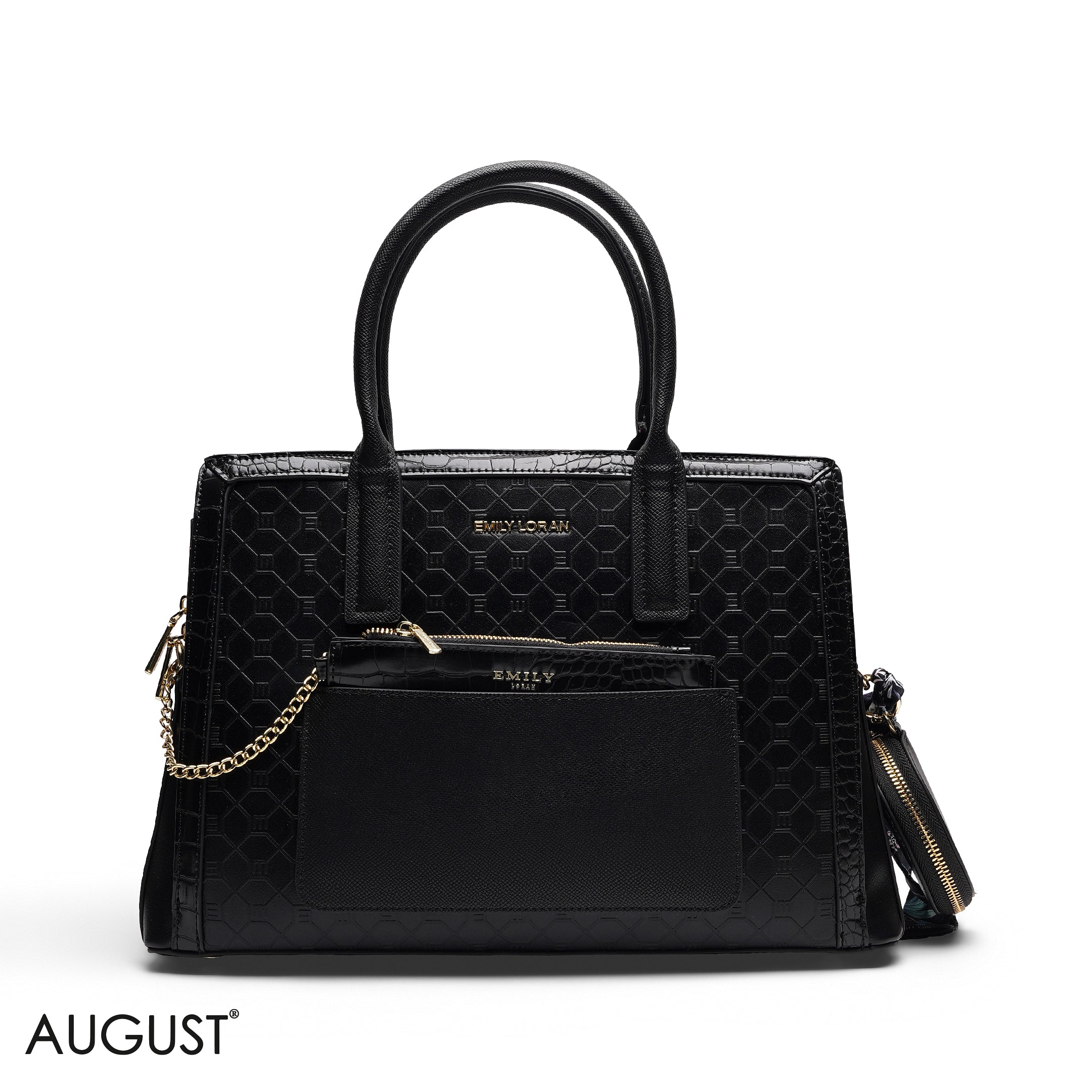 EMBOSSED TOP-HANDLE MULTI-POUCH TOTE BAG SET