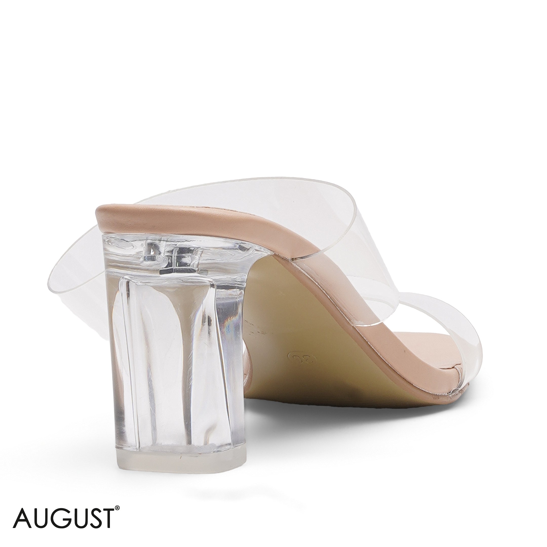 BEIGE TRANSPARENT DUAL STRAP BLOCK HEELS SANDALS