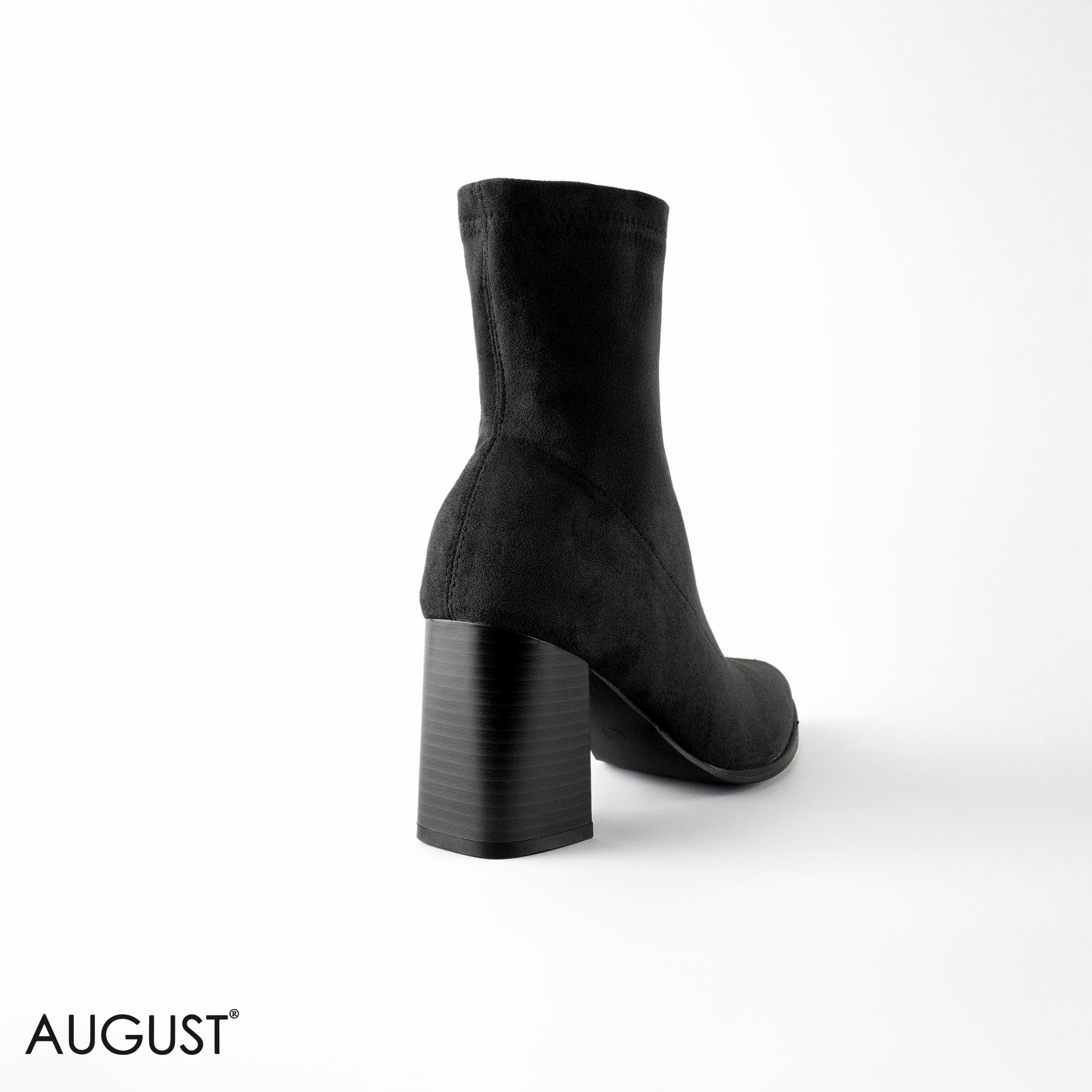 BLACK SUEDE HEELED STRETCHY SOCK BOOTS