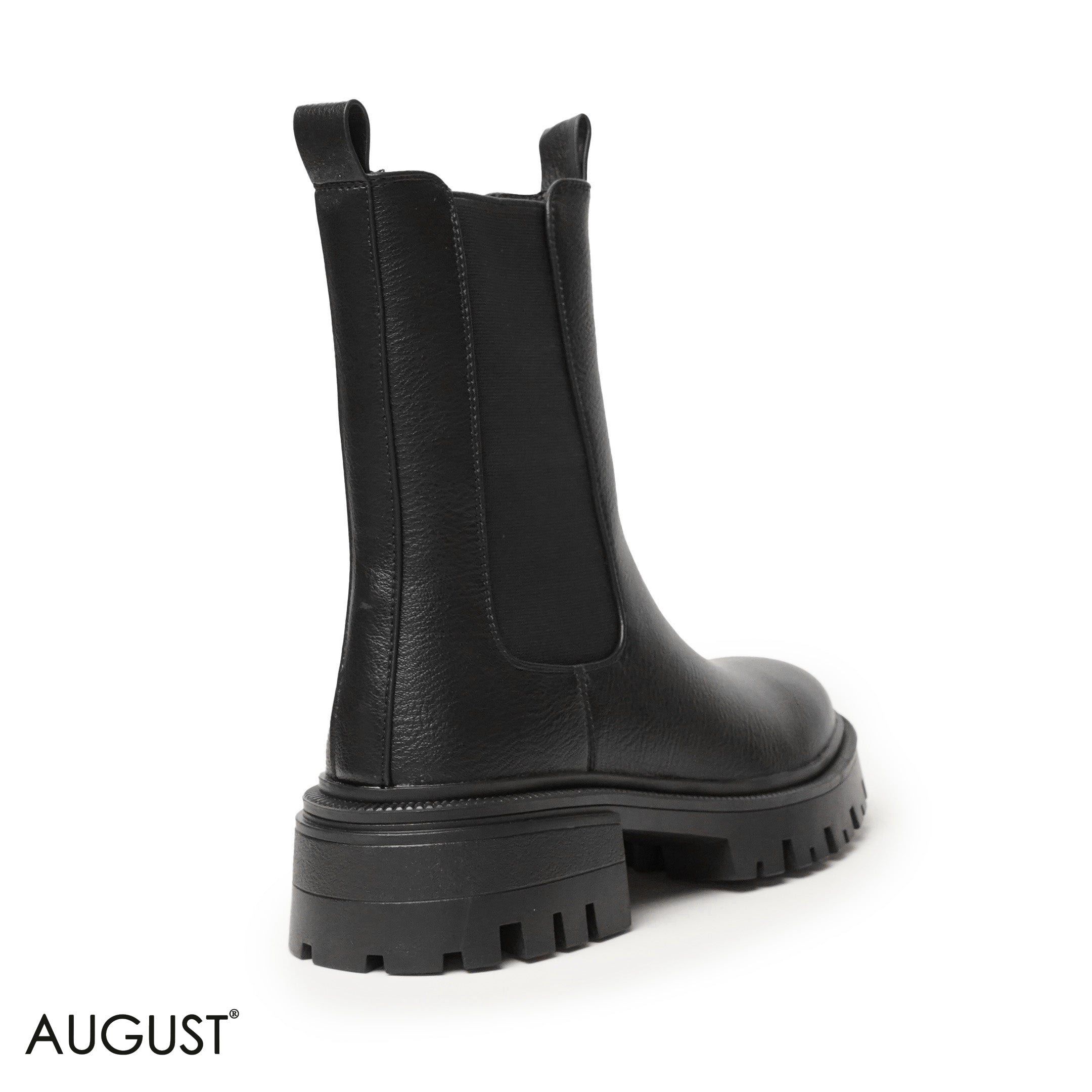 BLACK LEATHER ANKLE BOOTS WITH ELASTIC SIDES