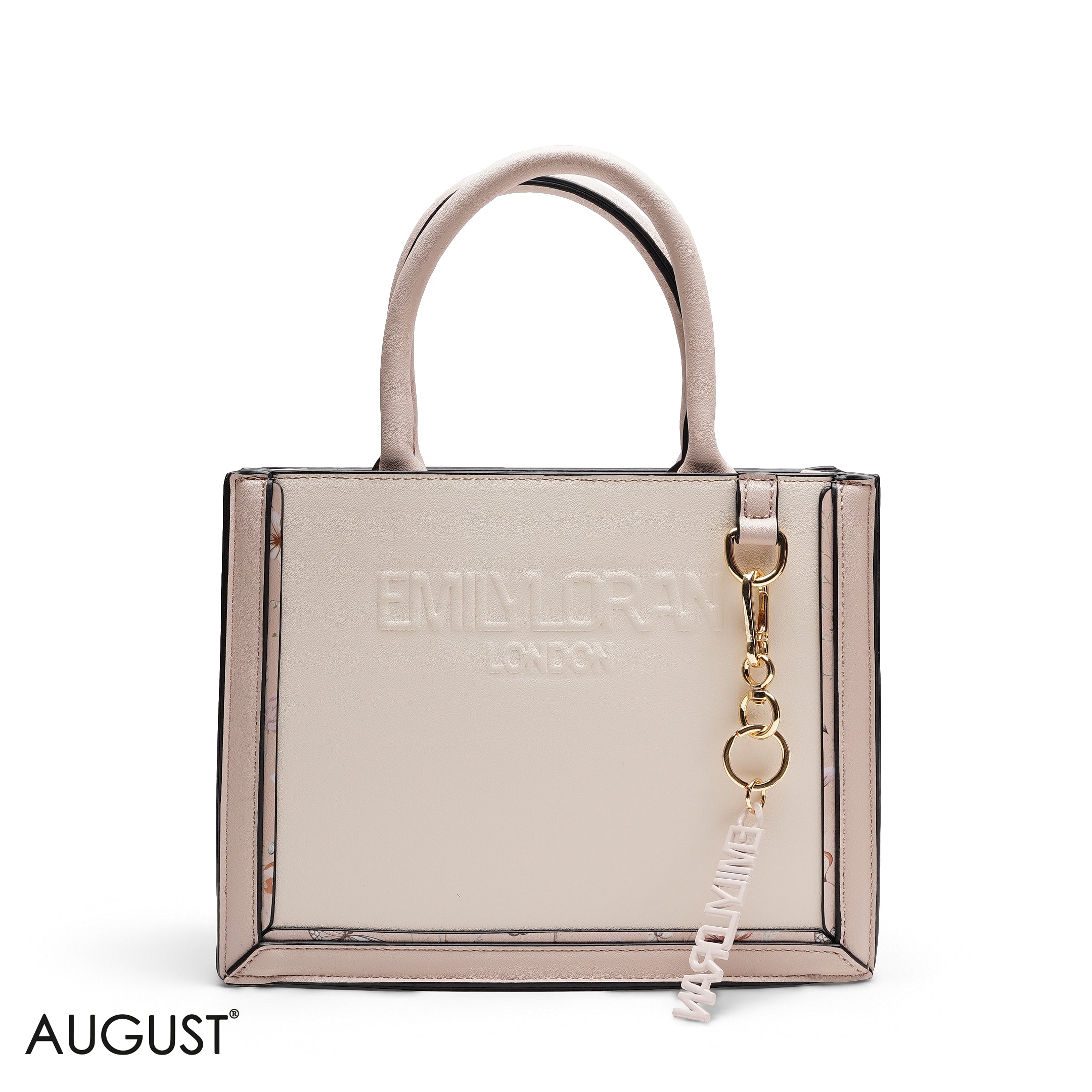 NAVY BLUEE EMBOSSED LOGO SQUARE TOP HANDLE BAG