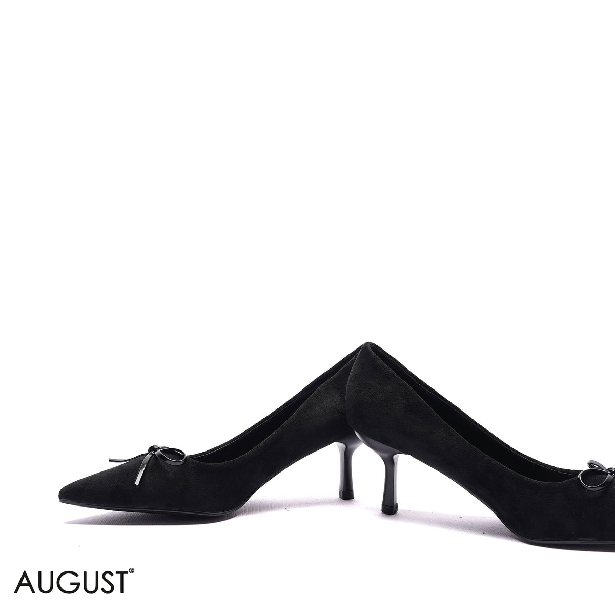 BOW-ACCENT SUEDE KITTEN PUMPS