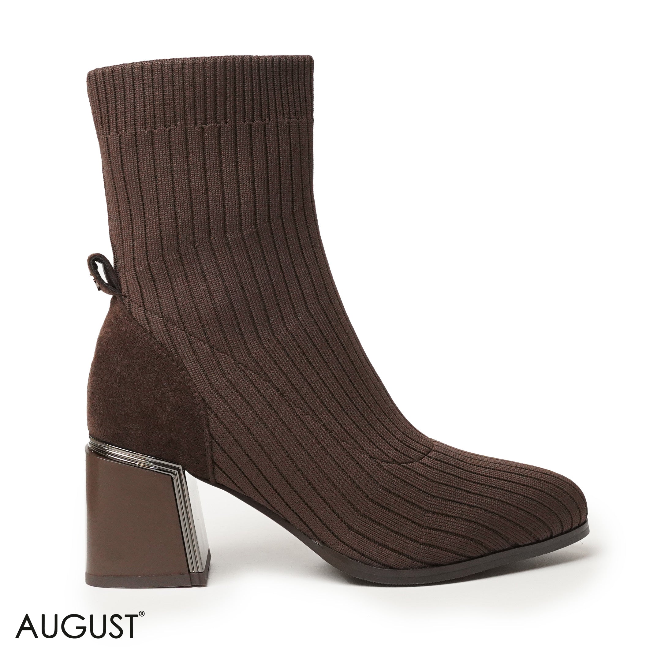 BROWN KINT FABRIC HEELED BOOTS WITH SUEDE TOUCH