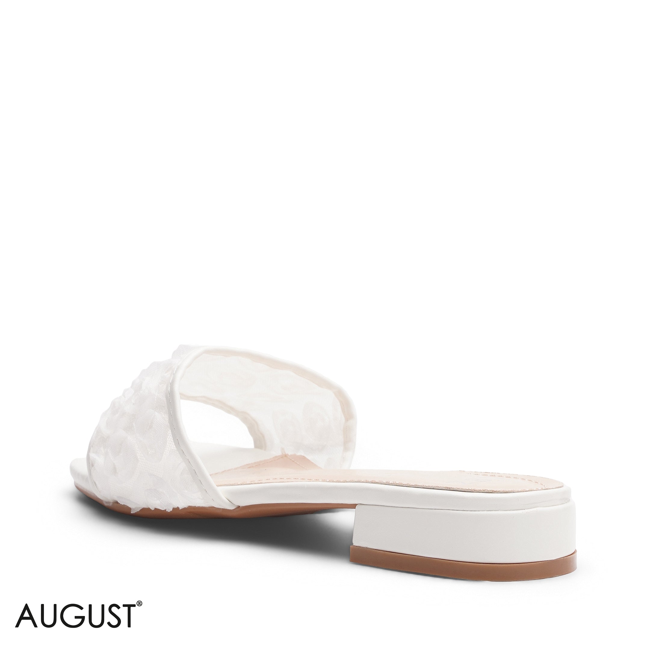 WHITE FLORAL MESH SQUARE TOE SLIPPER