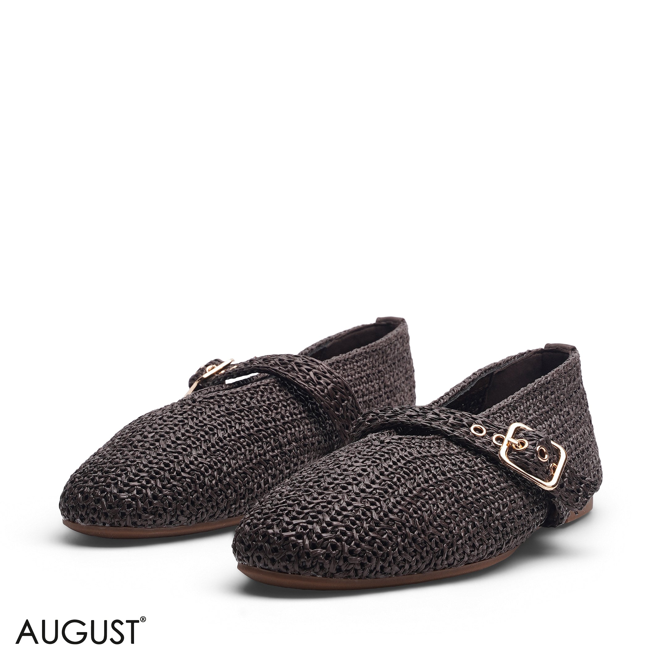 BROWN WOVEN MESH MARY JANE FLATS