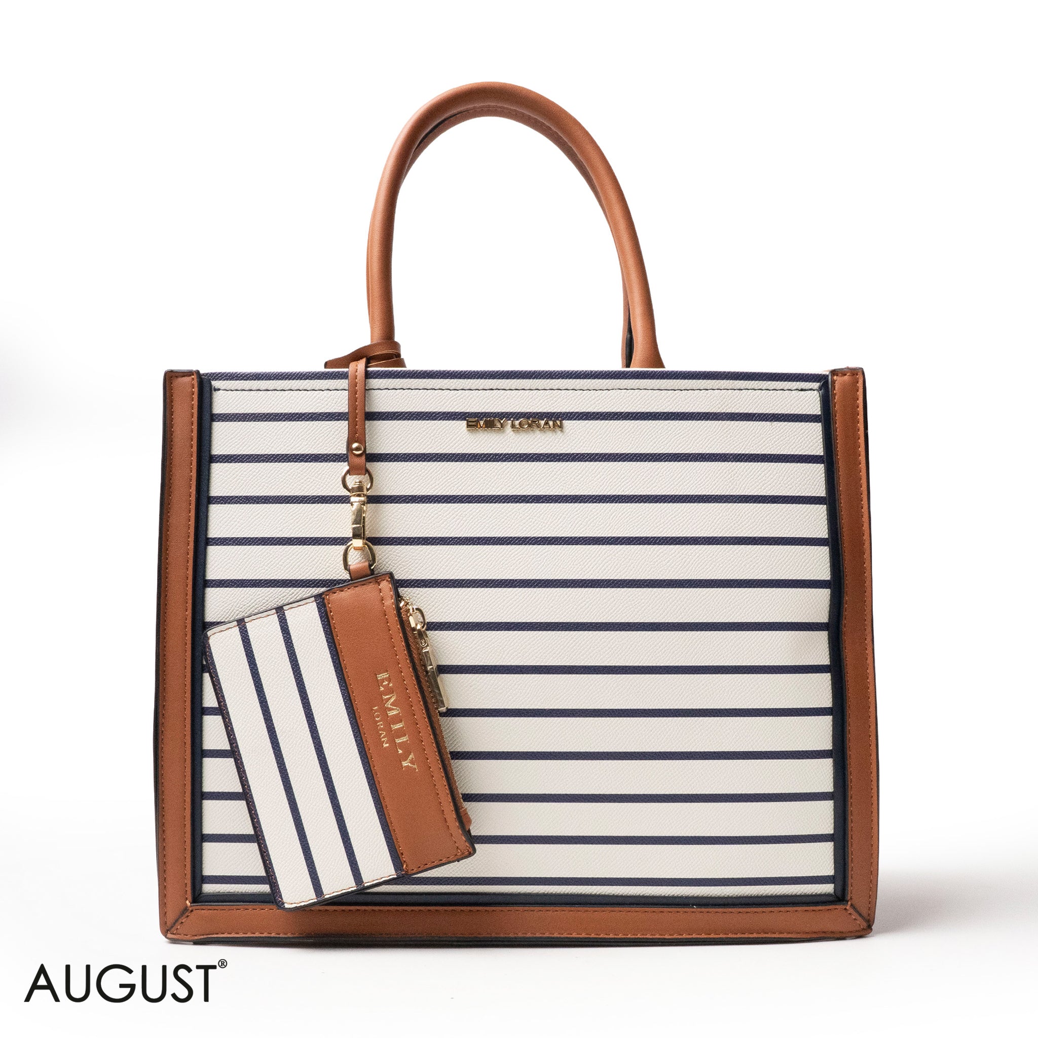 LEATHER HANDBAG WITH STRIPED NAVY DETAIL TOUCH - LARGE