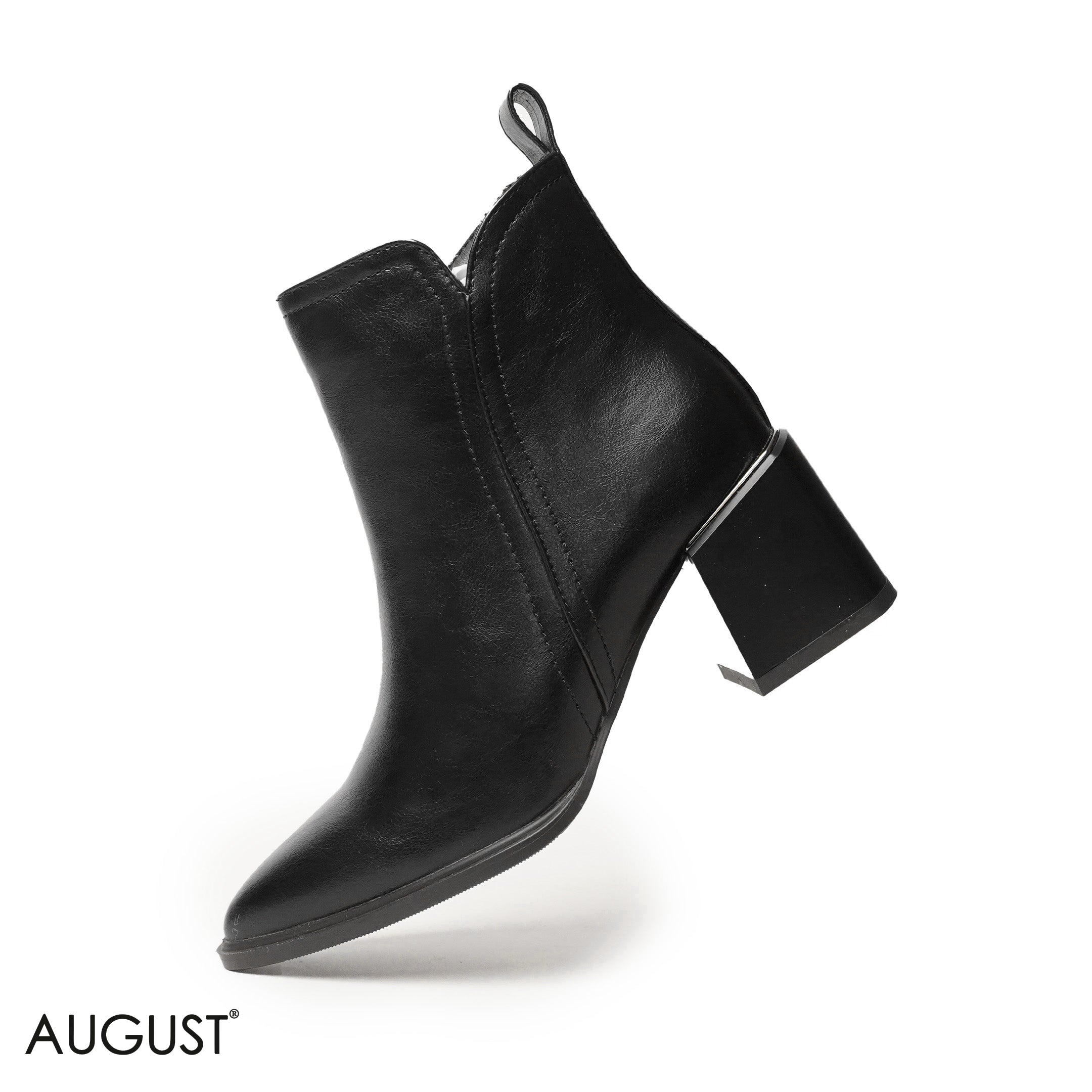 BLACK LEATHER HEELED BOOTS WITH SIDE ZIPPER