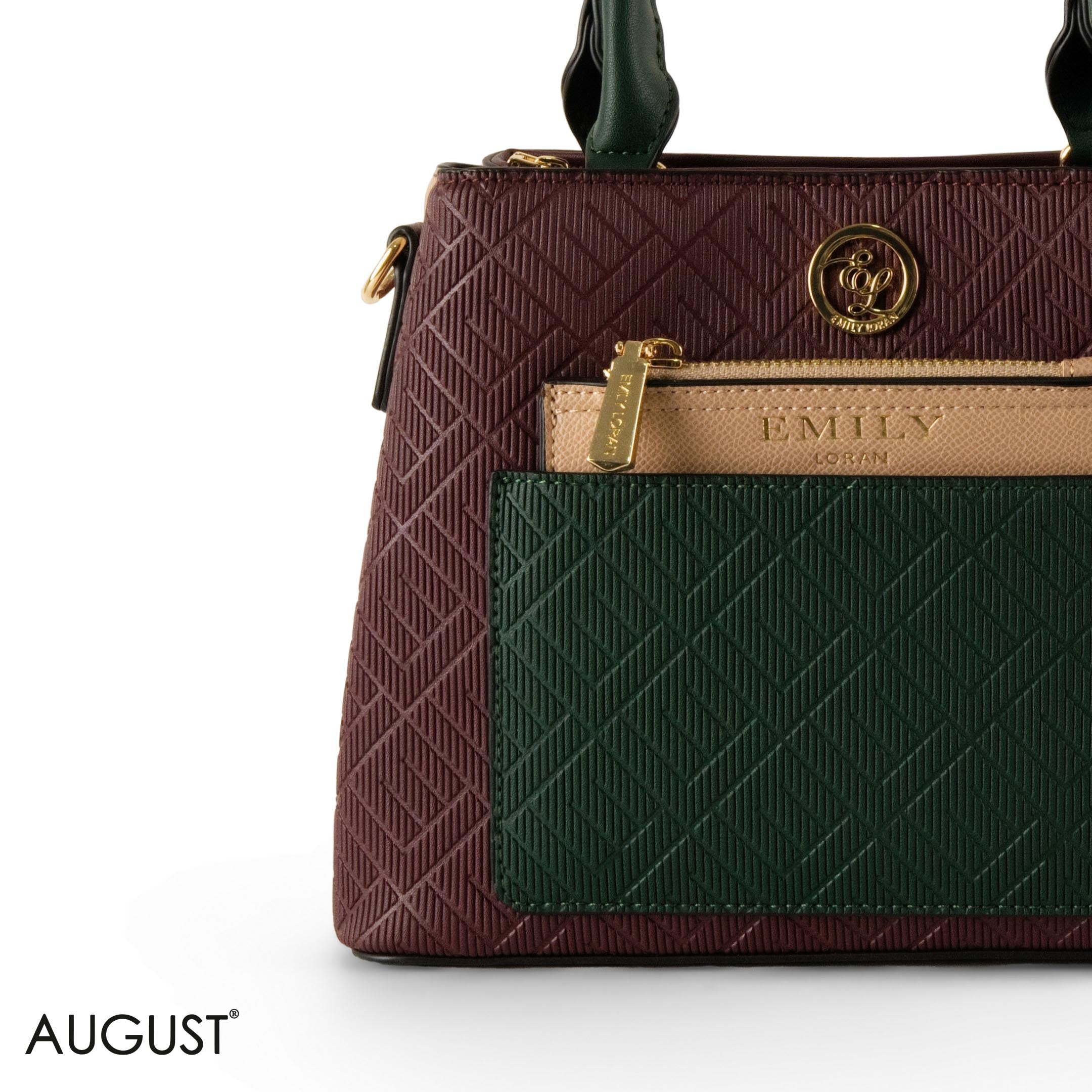 EMILY LORAN PATTERNED LEATHER HANDBAG WITH CHAIN DETAIL -MED