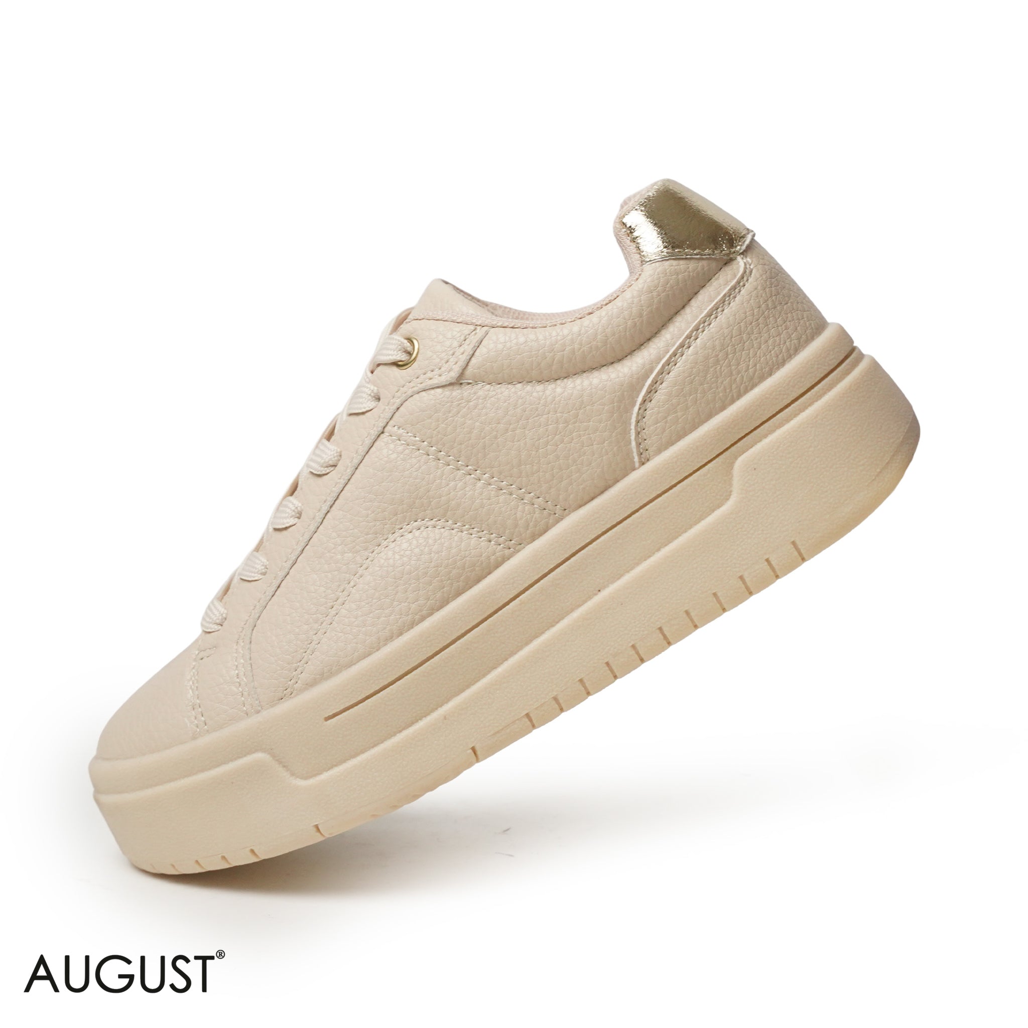 BEIGE LEATHER SNEAKERS WITH THICK SOLE