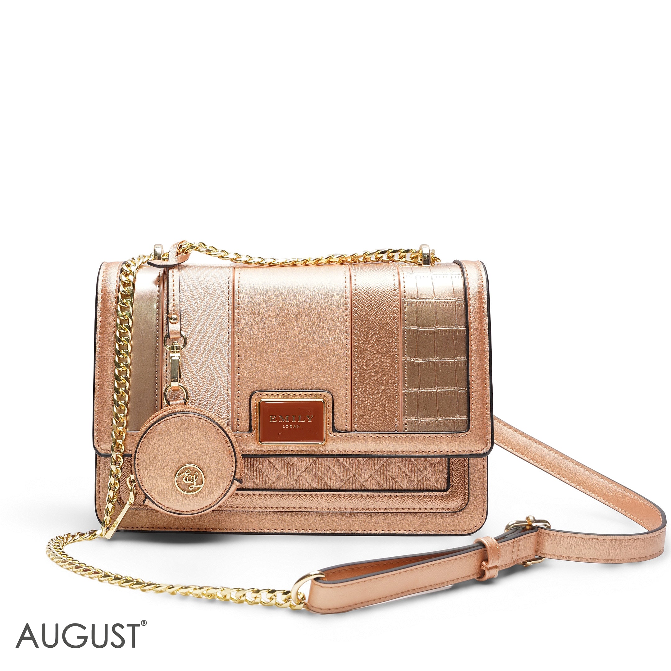 EMILY MULTI-TEXTURE ROSE GOLD CROSSBODY BAG - MED