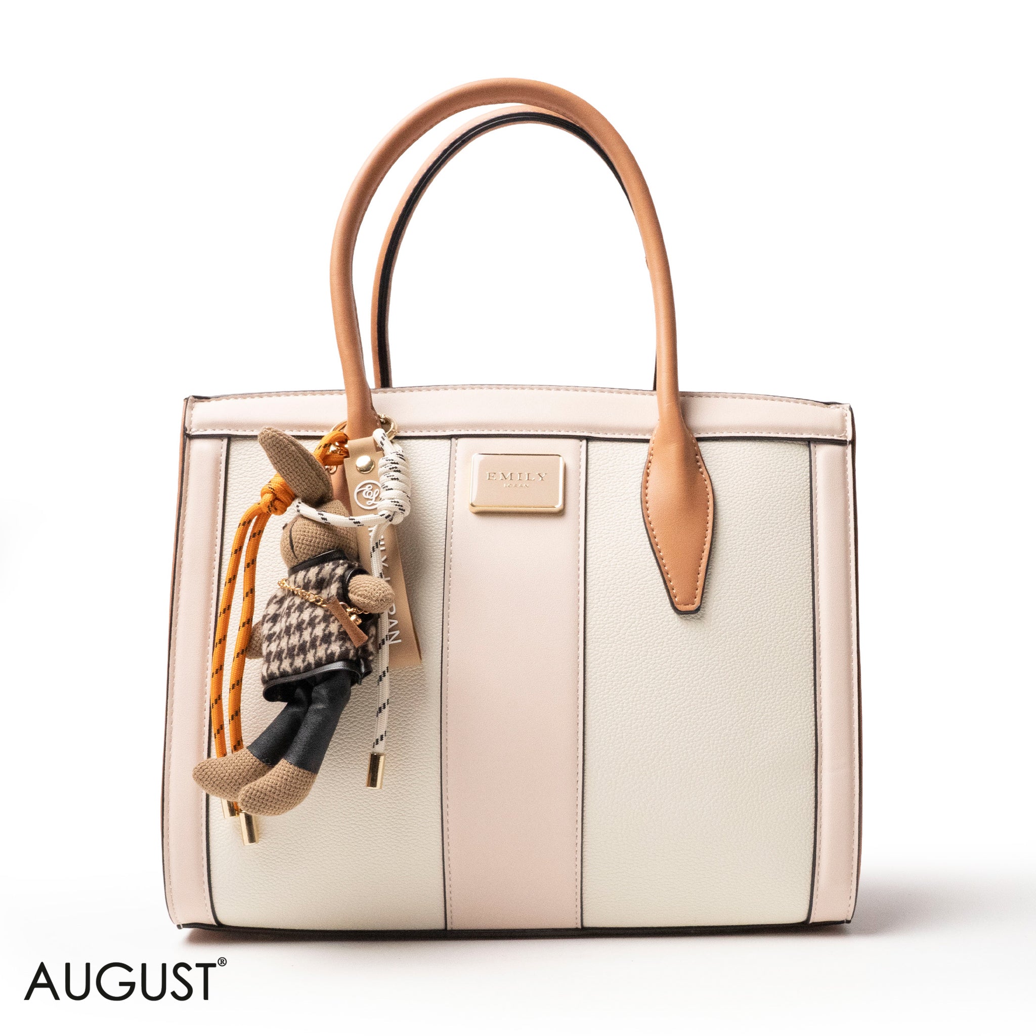 LIGHT COLORS SMOOTH LEATHER HANDBAG WITH ACCESSORIES - LARGE