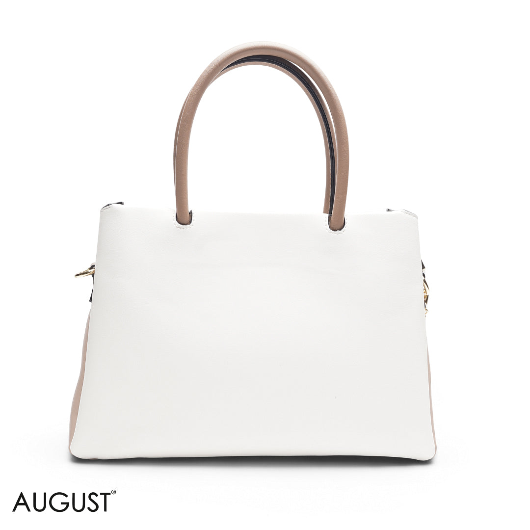 WHITE TAN BAG WITH FRONT STRAP - MED