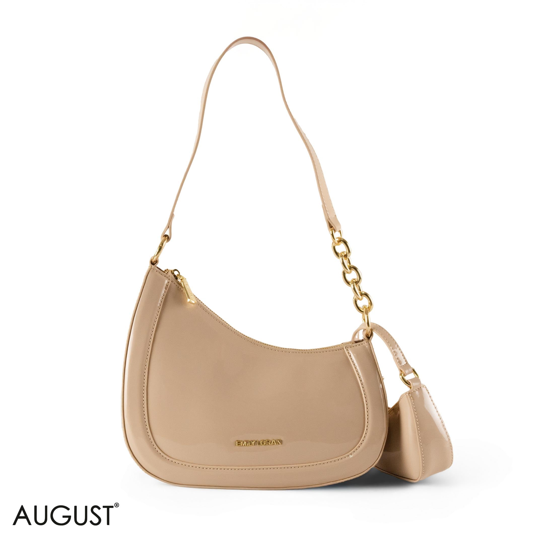 MODERN GLOSSY LEATHER SHOULDER BAG WITH MINI WALLET -SMALL