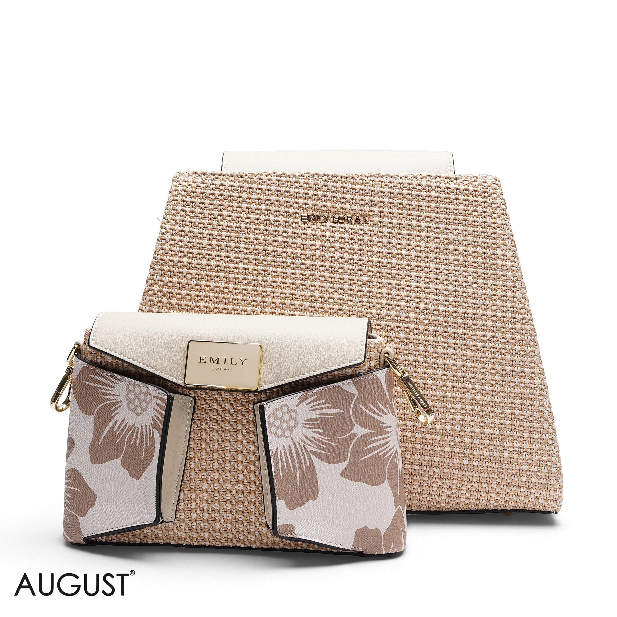 STRUCTURED FLORAL TOTE WITH DETACHABLE POUCH