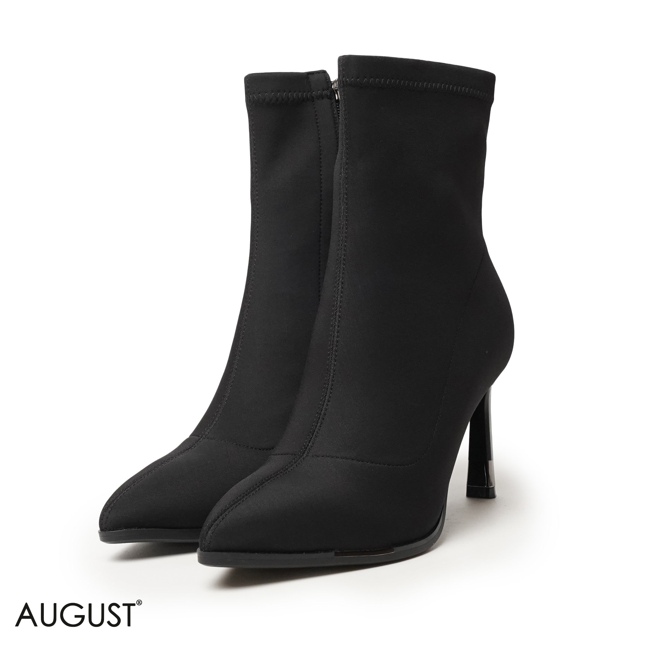 CLASSIC STRETCHY SOCK HEELED ANKLE BOOTS WITH SIDE ZIPPER
