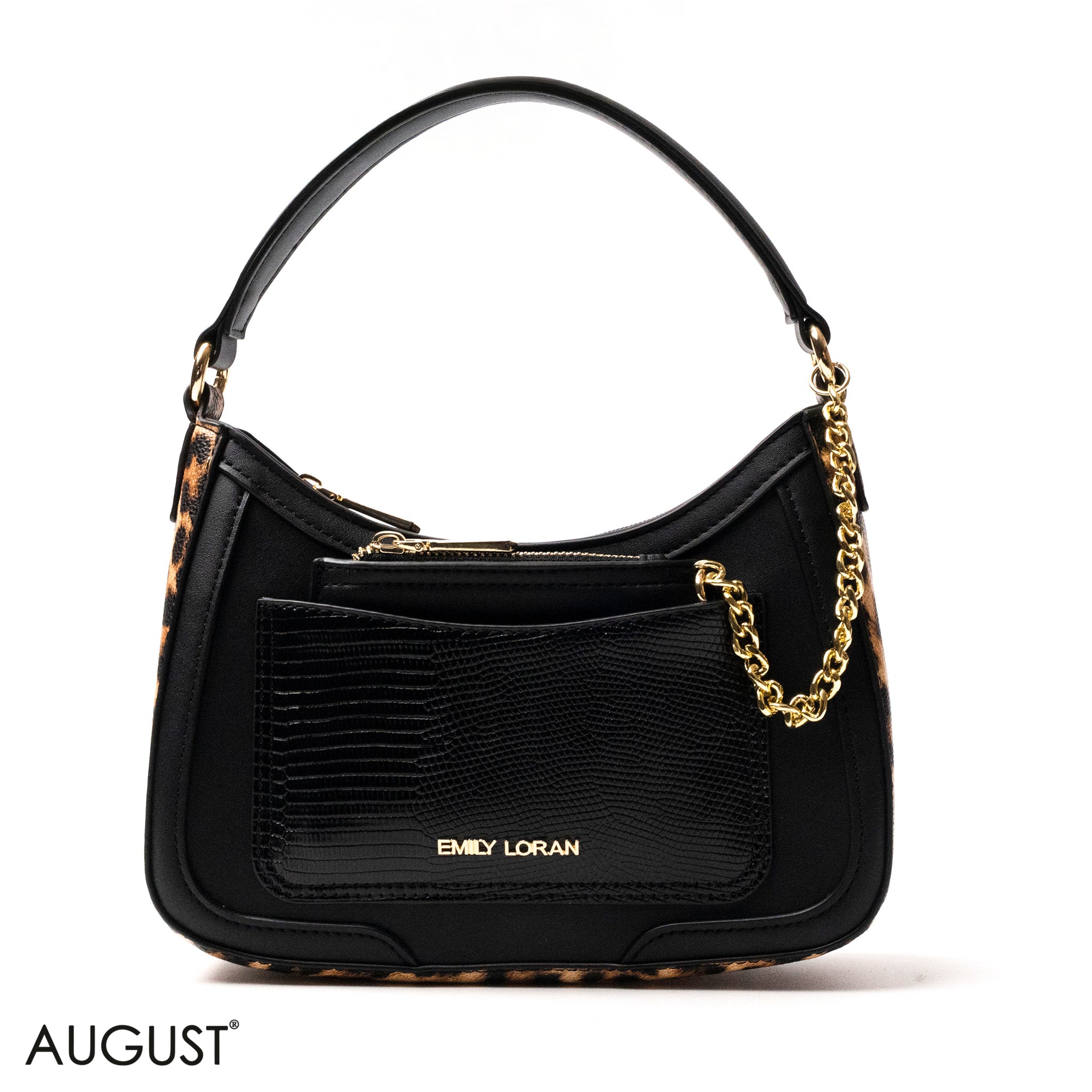 BLACK LEATHER HANDBAG WITH METAL CHAIN -SMALL