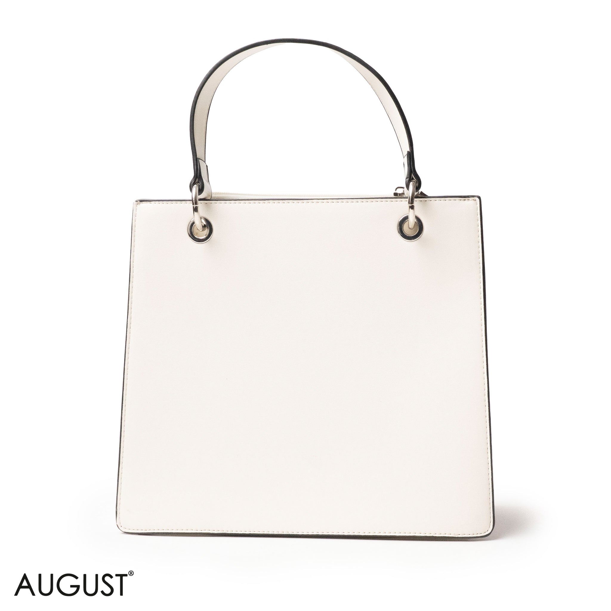 WHITE LEATHER HANDBAG WITH METAL CHAIN ACCENTS - MED