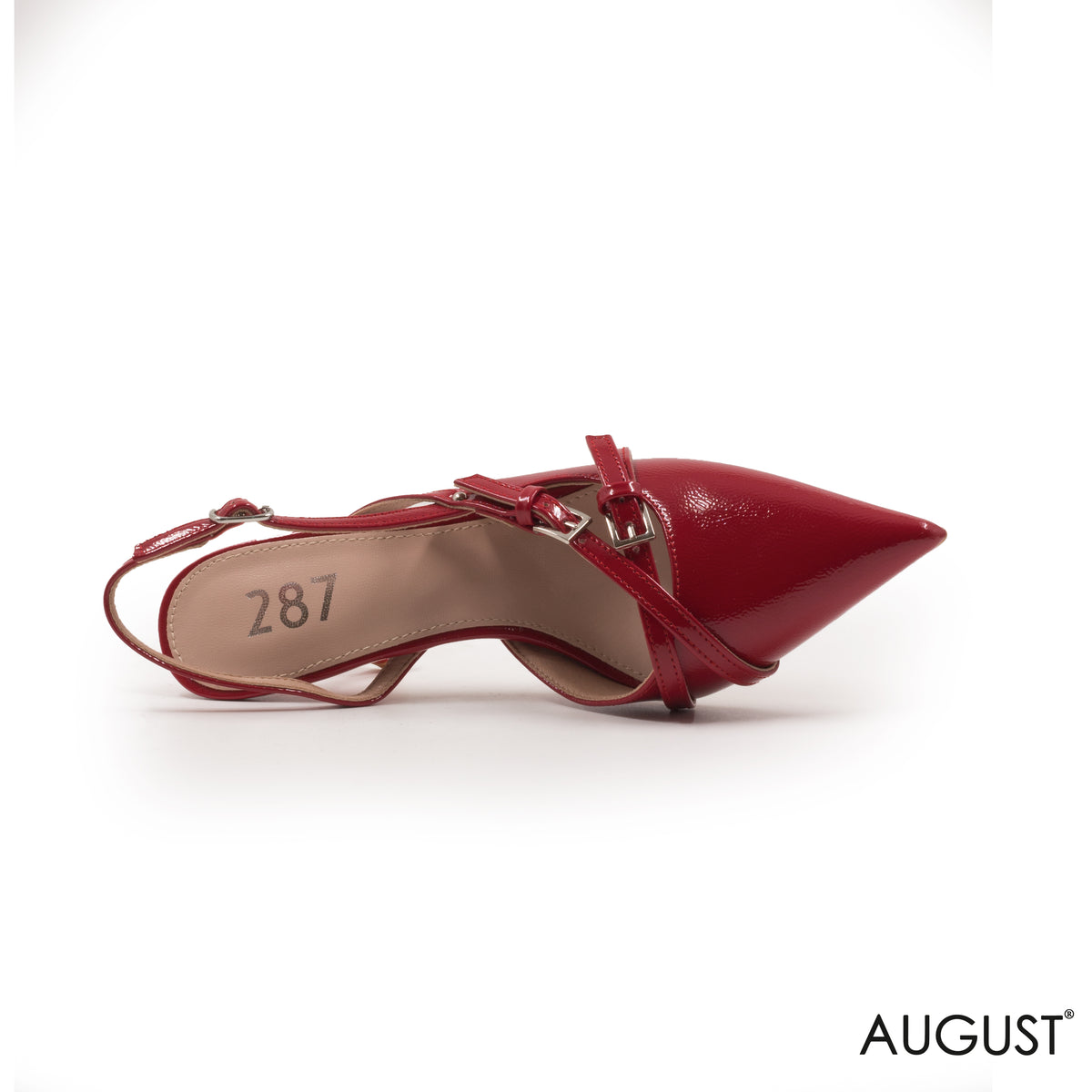 RED SHINY LEATHER SLINGBACK HEEL WITH BUCKLE
