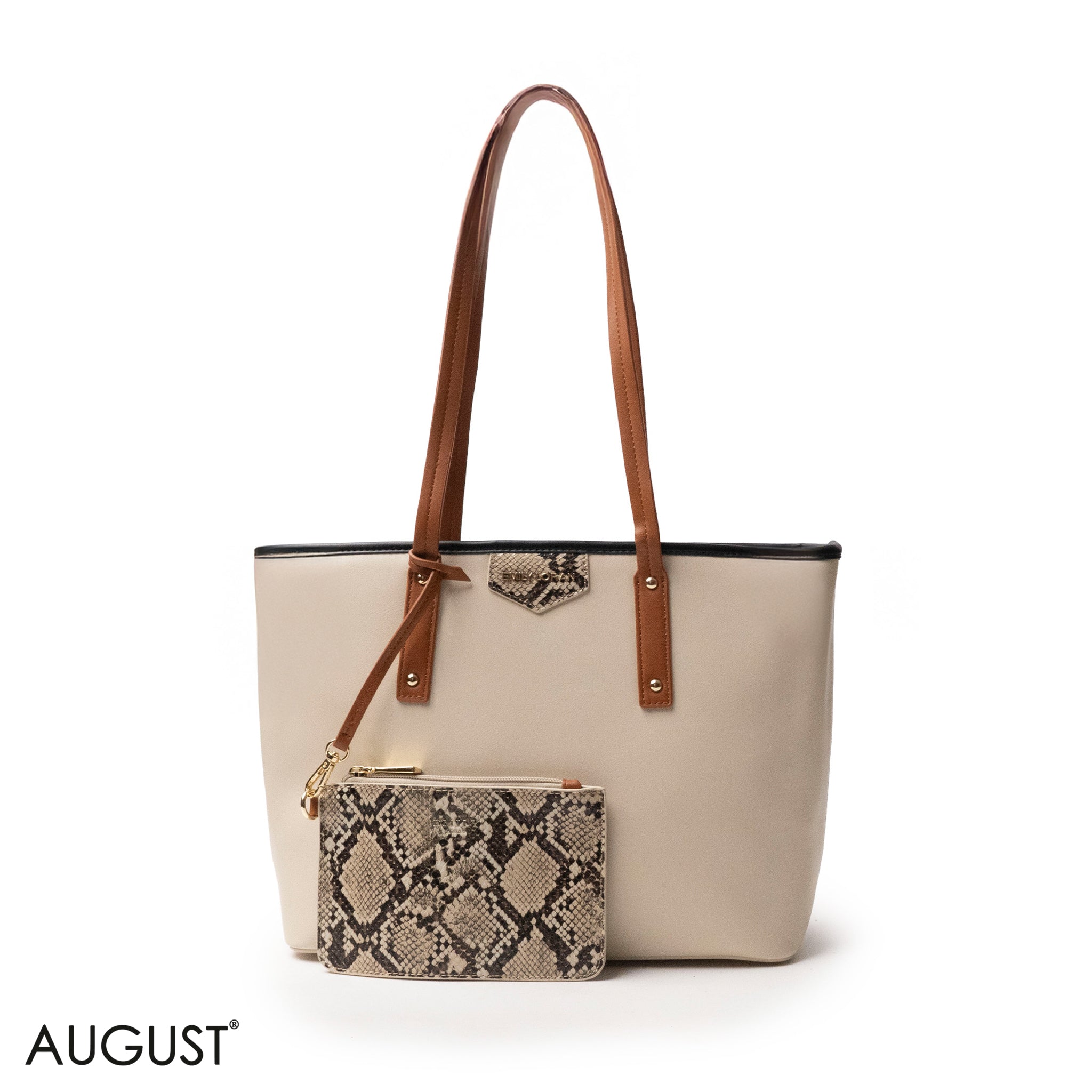 SNAKE-PRINT LEATHER SHOULDERS BAG WITH A SMALL BAG - LARGE