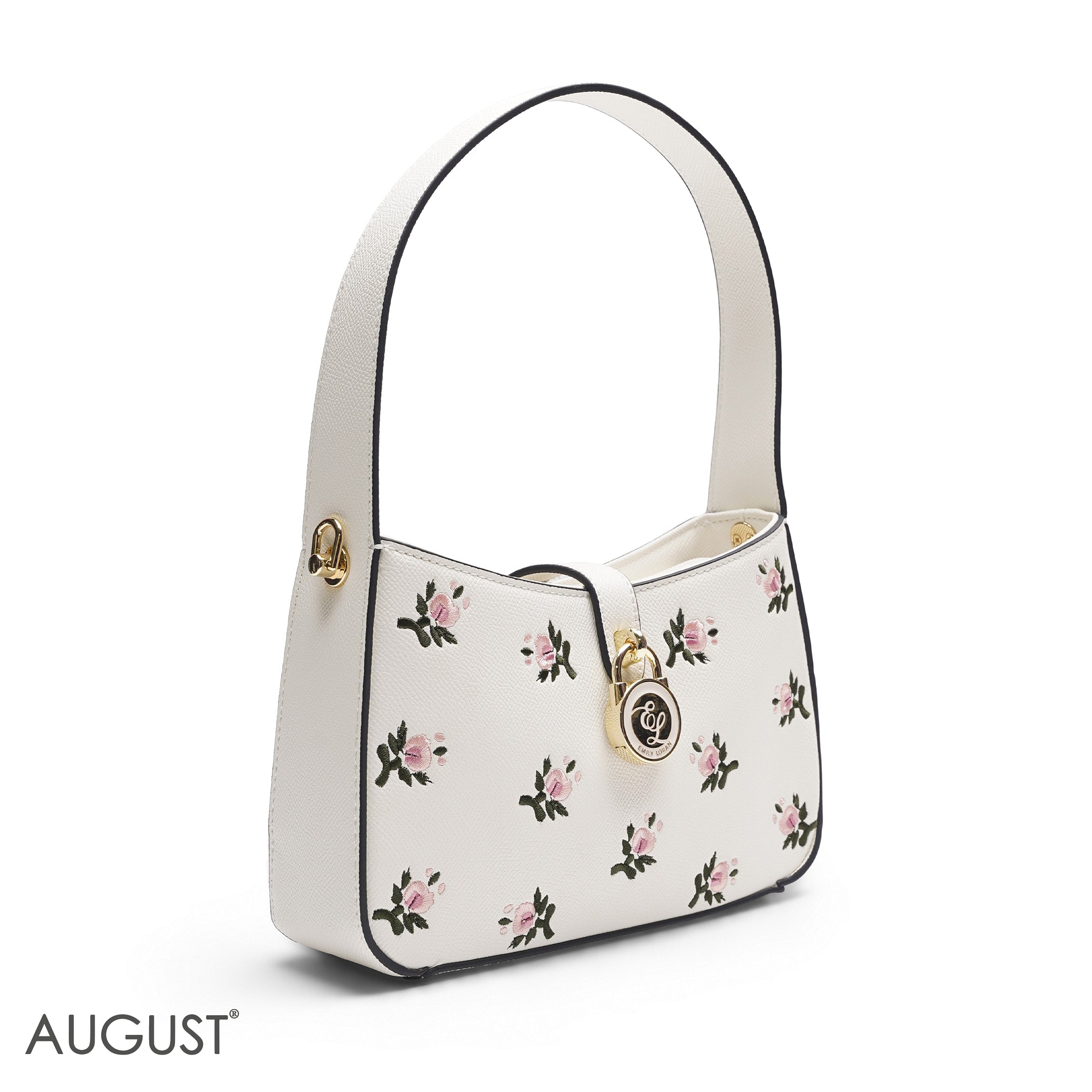 WHITE ROSE EMBROIDERED BAGUETTE BAG