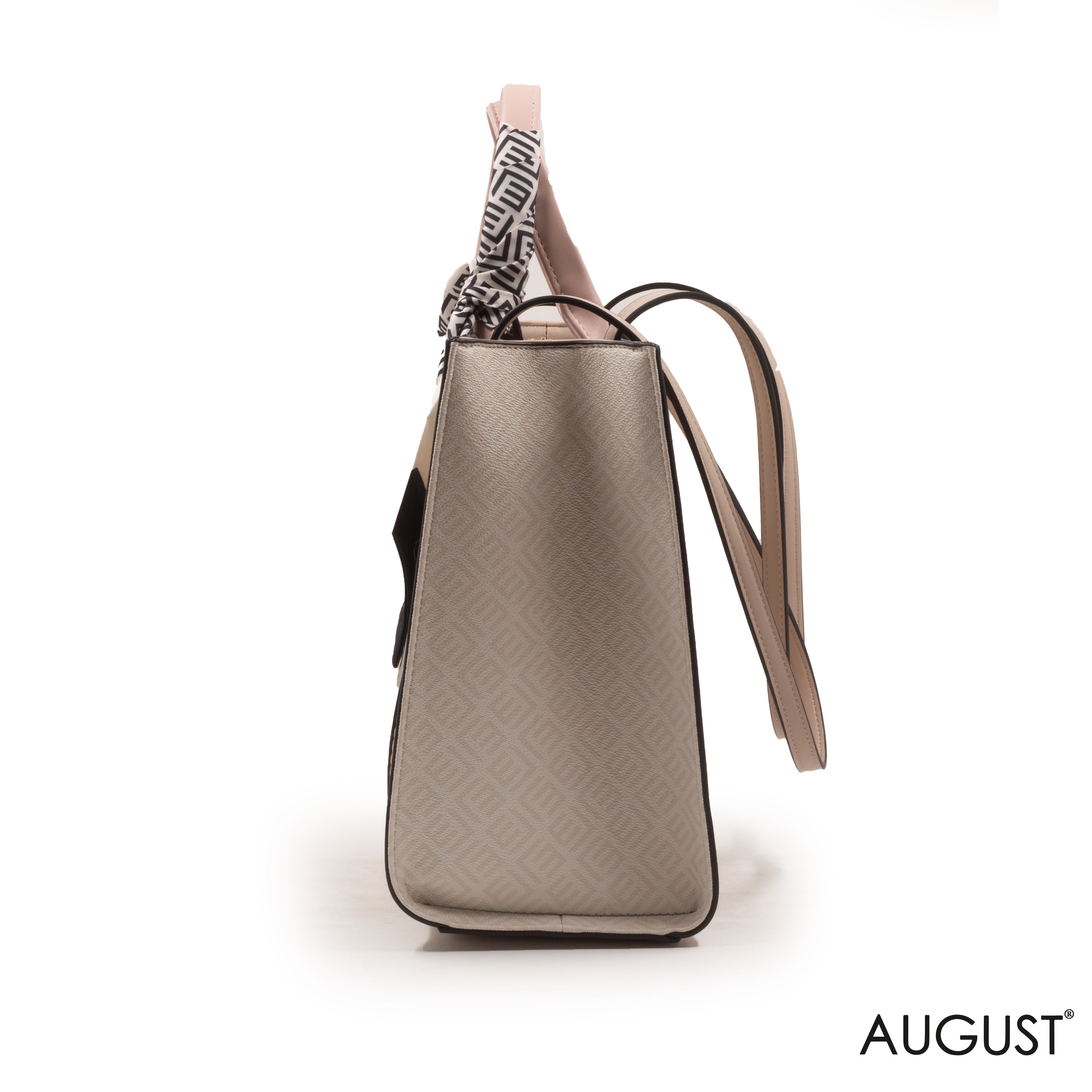 WOVEN STRAW HANDBAG LEATHER ACCENTS WITH SCARF -LARGE