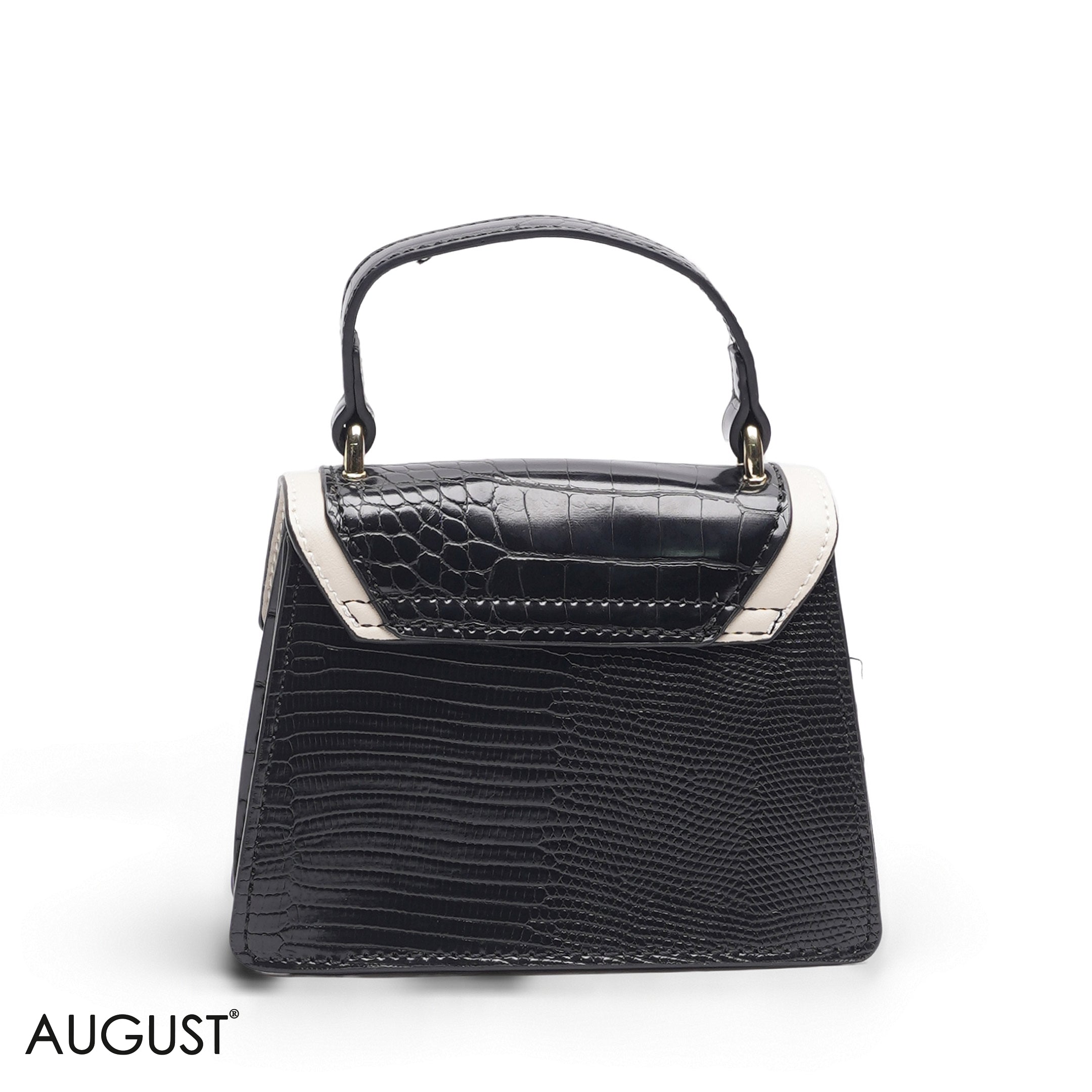 MINI BLACK & TAN BAG WITH GOLD METAL STRAP
