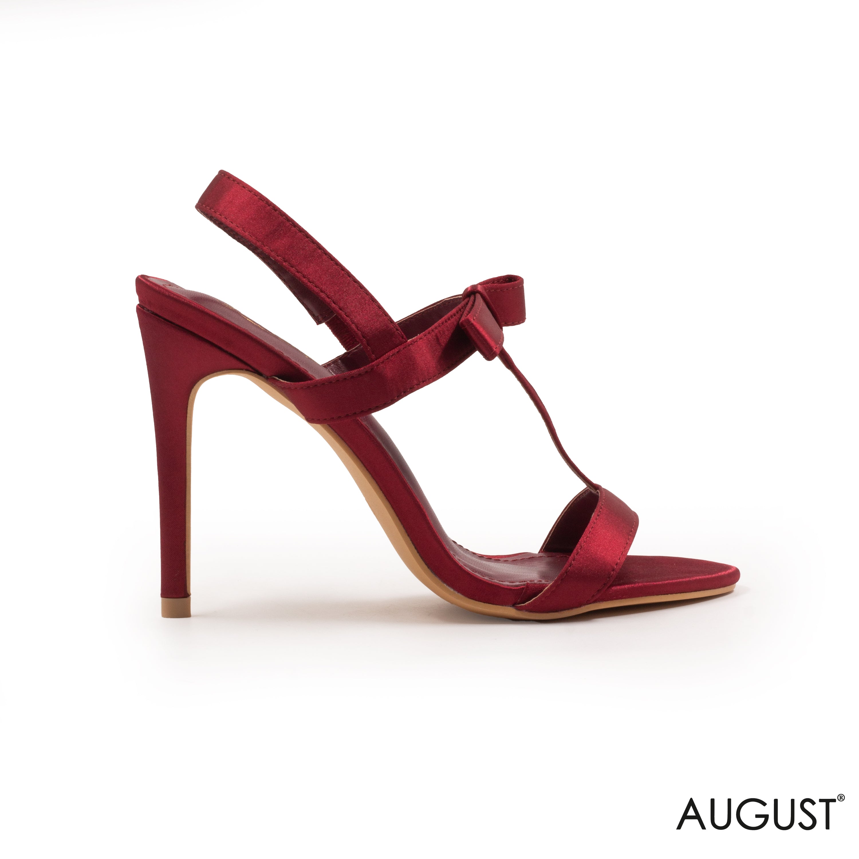 BURGUNDY SATIN SLINGBACK HEELED SANDALS