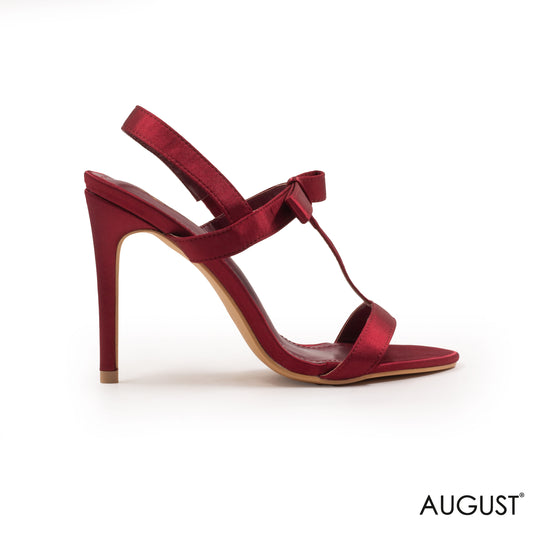 BURGUNDY SATIN SLINGBACK HEELED SANDALS